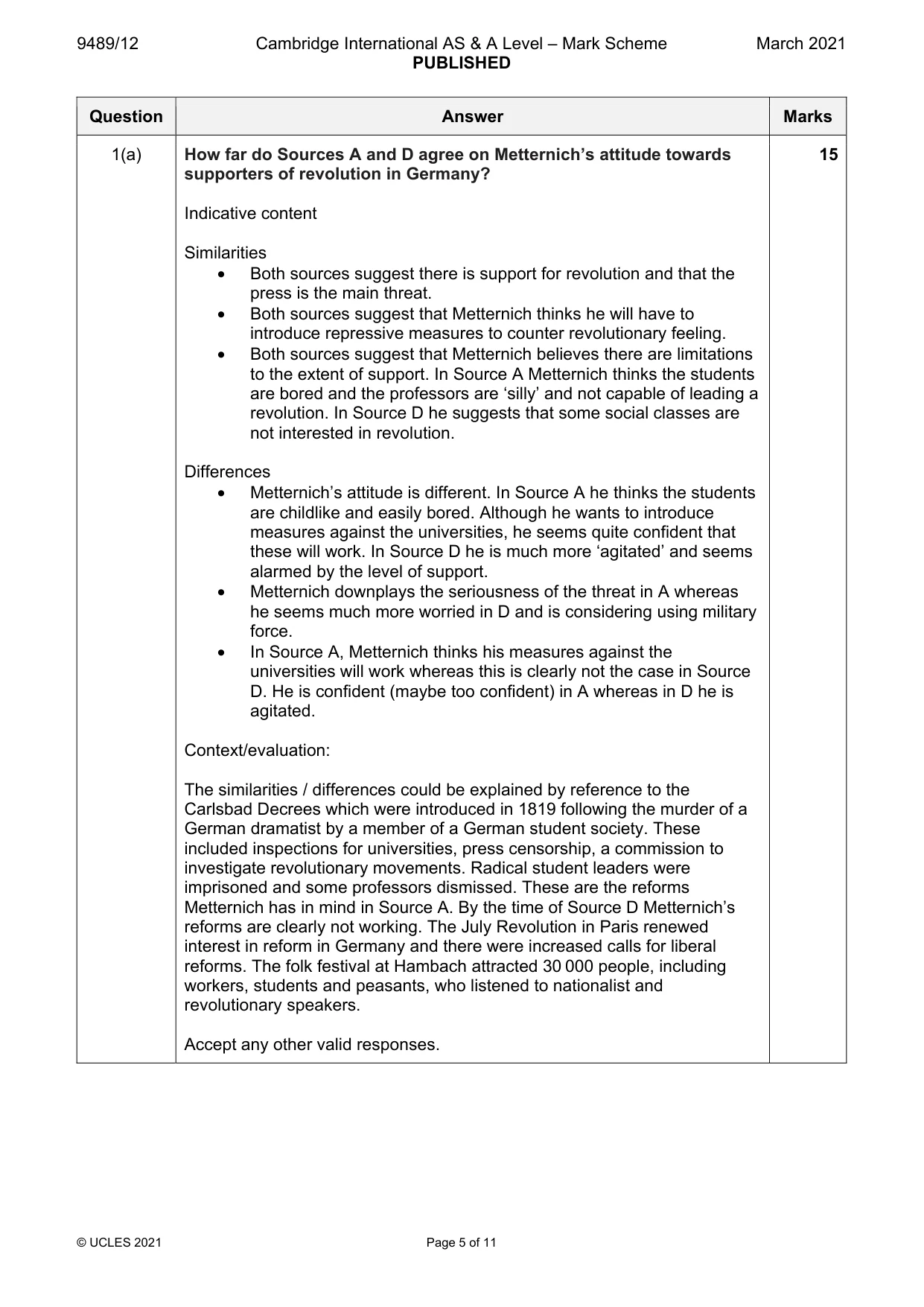 Mark scheme, page 5 of 11