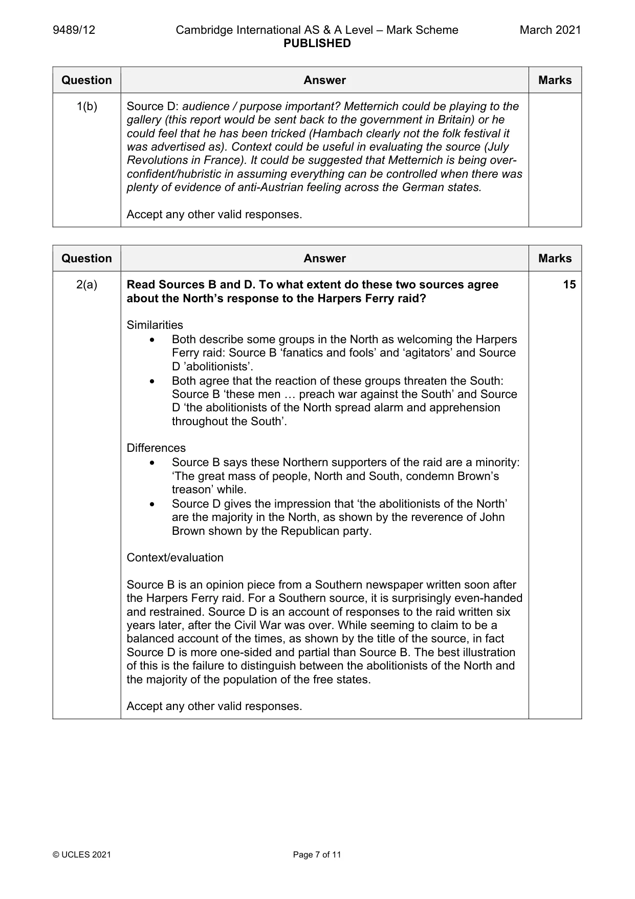 Mark scheme, page 7 of 11