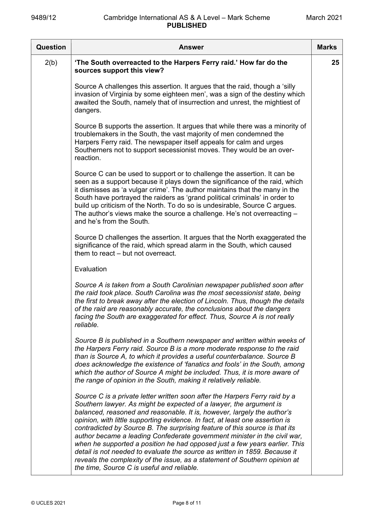 Mark scheme, page 8 of 11
