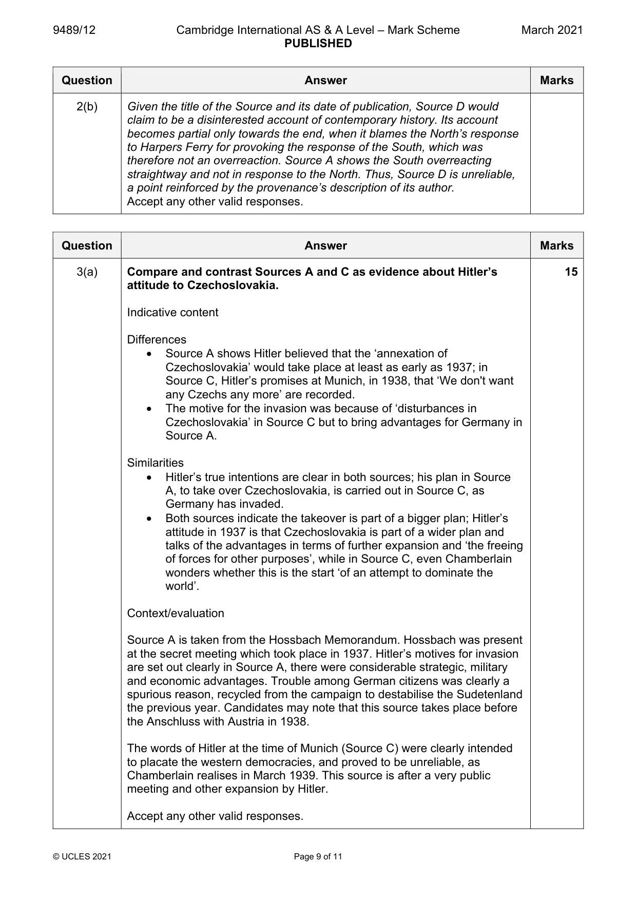 Mark scheme, page 9 of 11
