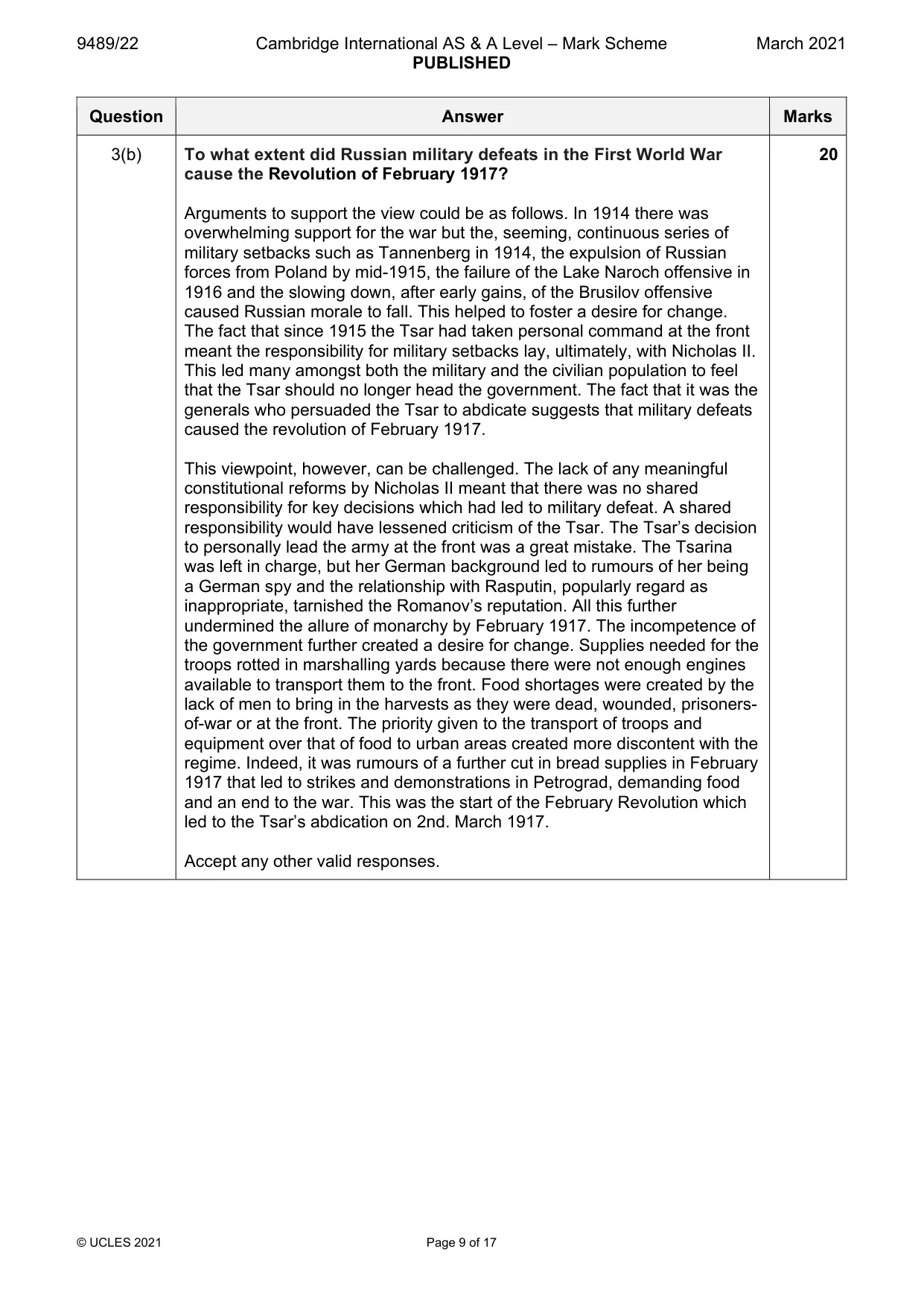 Mark scheme, page 9 of 17