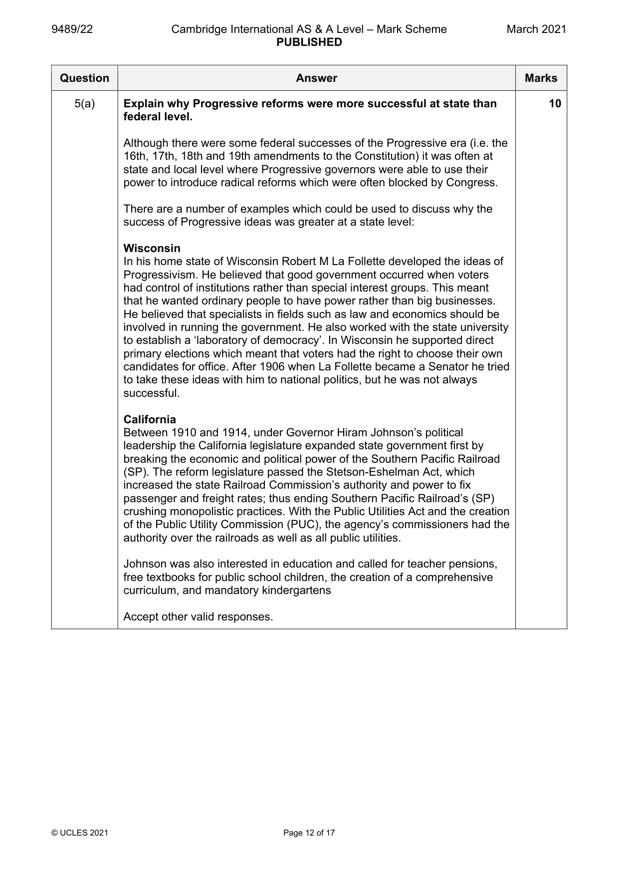 Mark scheme, page 12 of 17