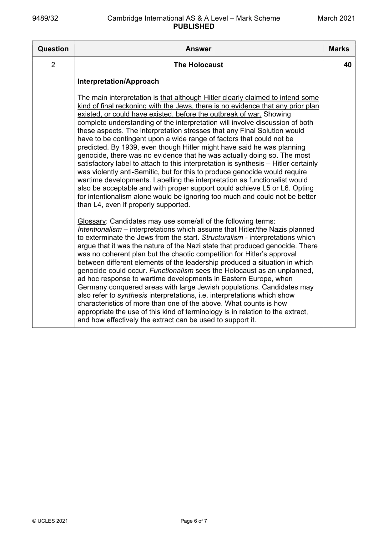 Mark scheme, page 6 of 7