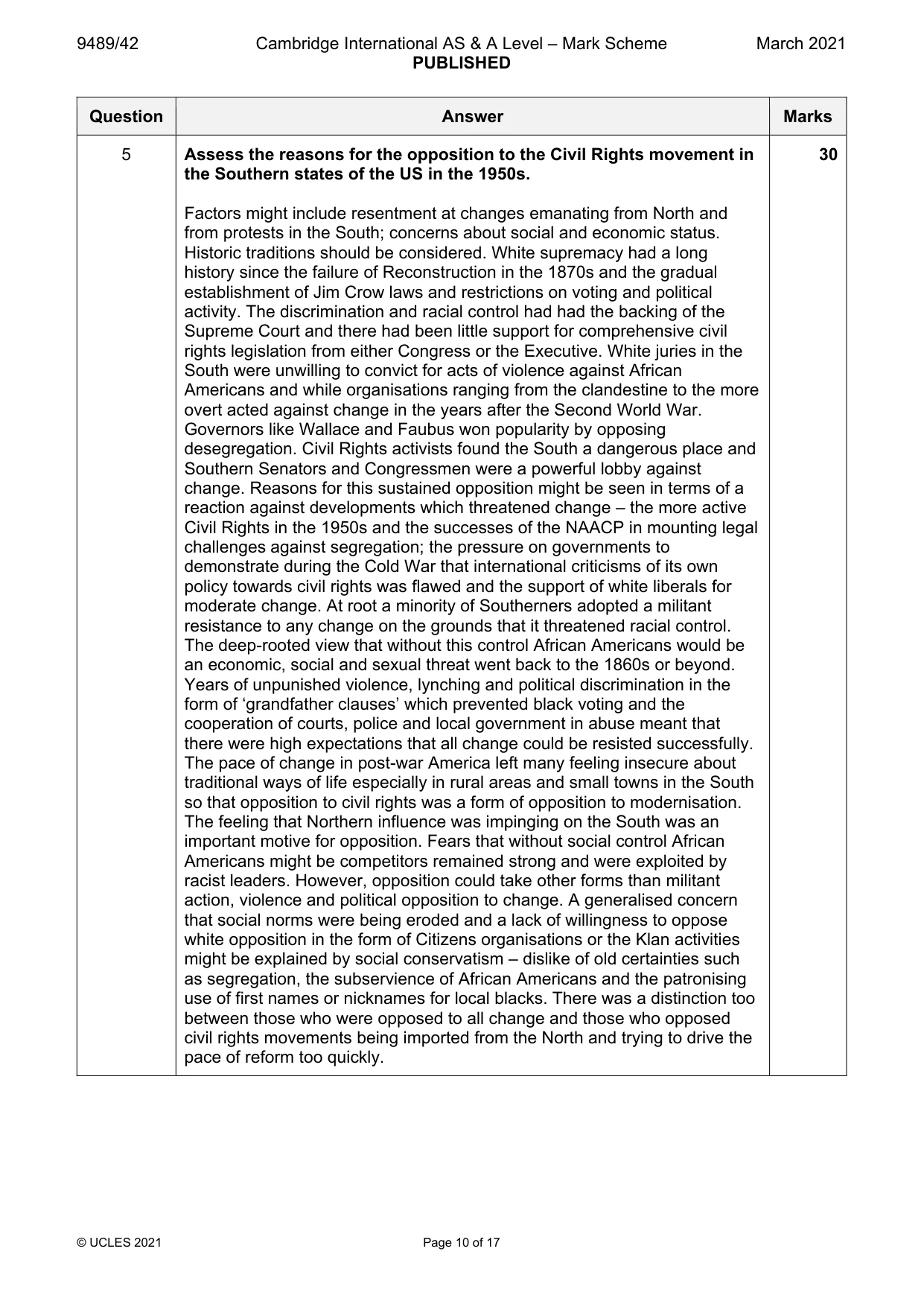 Mark scheme, page 10 of 17