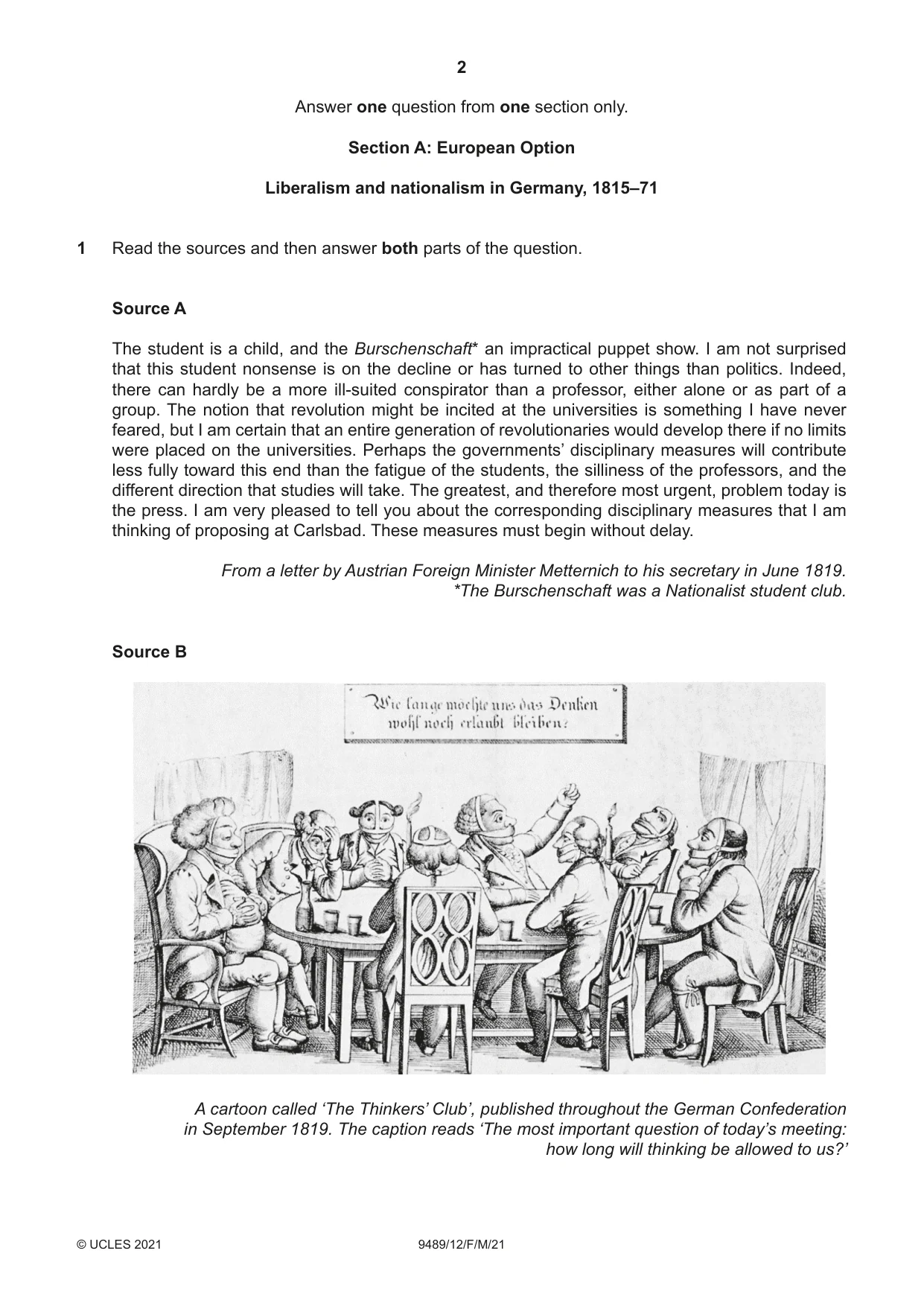 Cambridge A Level History 9489 2021 Feb/March Paper 1 · Variant 2 question paper, page 2 of 8