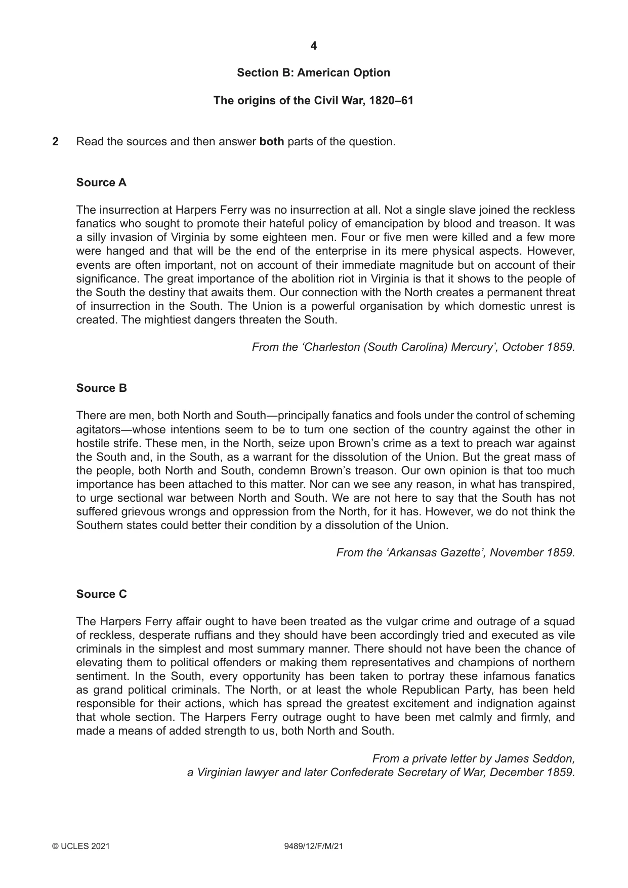 Cambridge A Level History 9489 2021 Feb/March Paper 1 · Variant 2 question paper, page 4 of 8