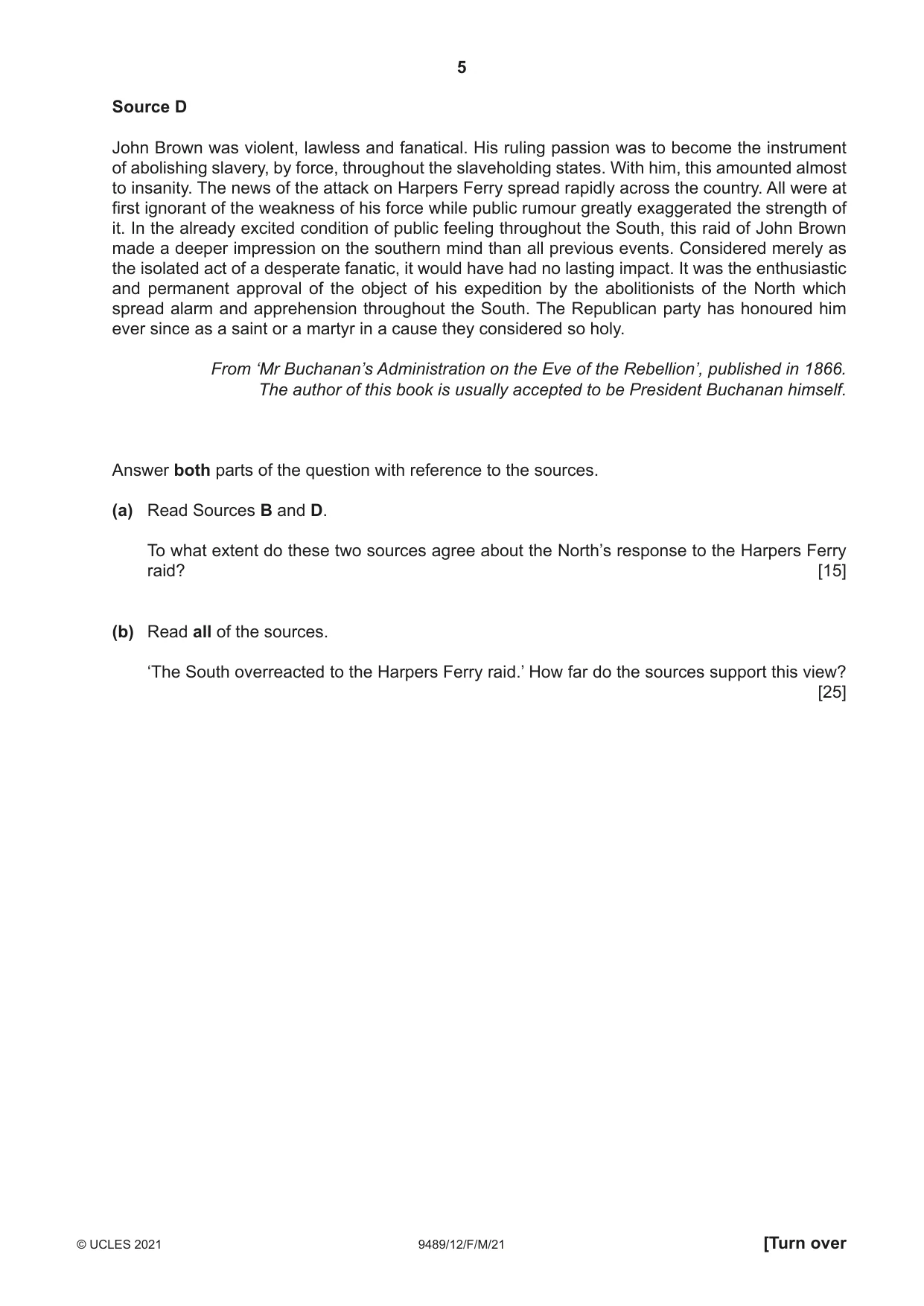 Cambridge A Level History 9489 2021 Feb/March Paper 1 · Variant 2 question paper, page 5 of 8