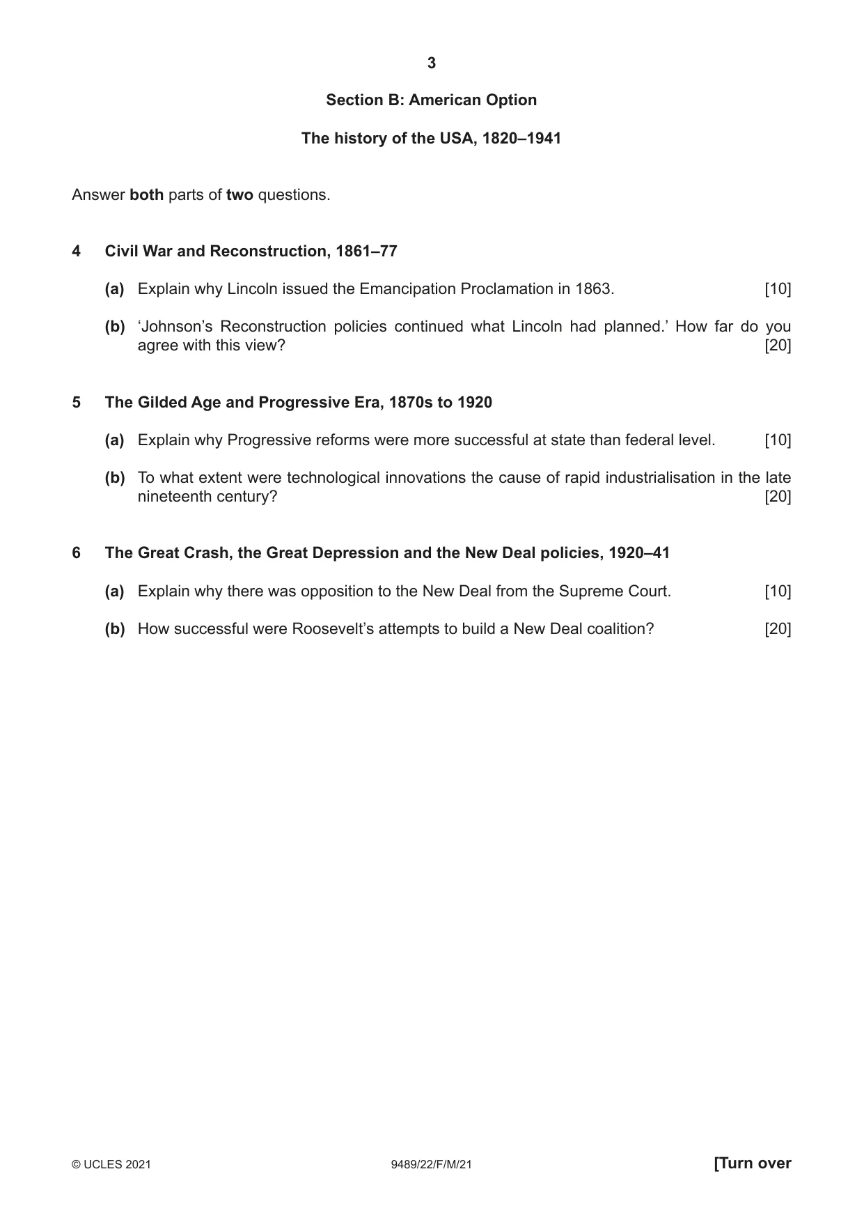 Cambridge A Level History 9489 2021 Feb/March Paper 2 · Variant 2 question paper, page 3 of 4