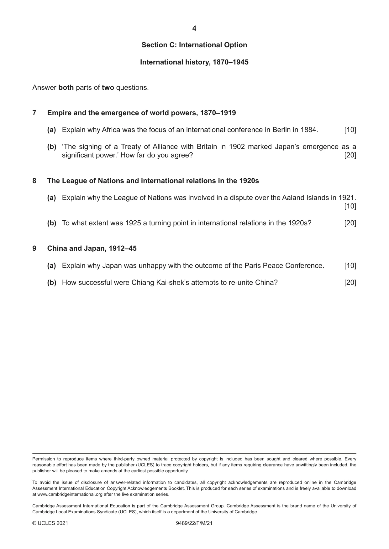 Cambridge A Level History 9489 2021 Feb/March Paper 2 · Variant 2 question paper, page 4 of 4