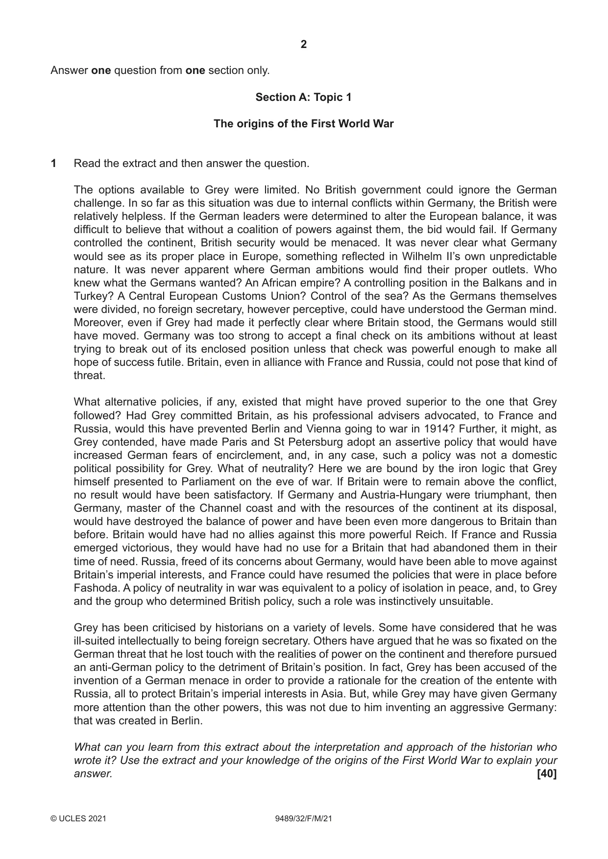 Cambridge A Level History 9489 2021 Feb/March Paper 3 · Variant 2 question paper, page 2 of 4