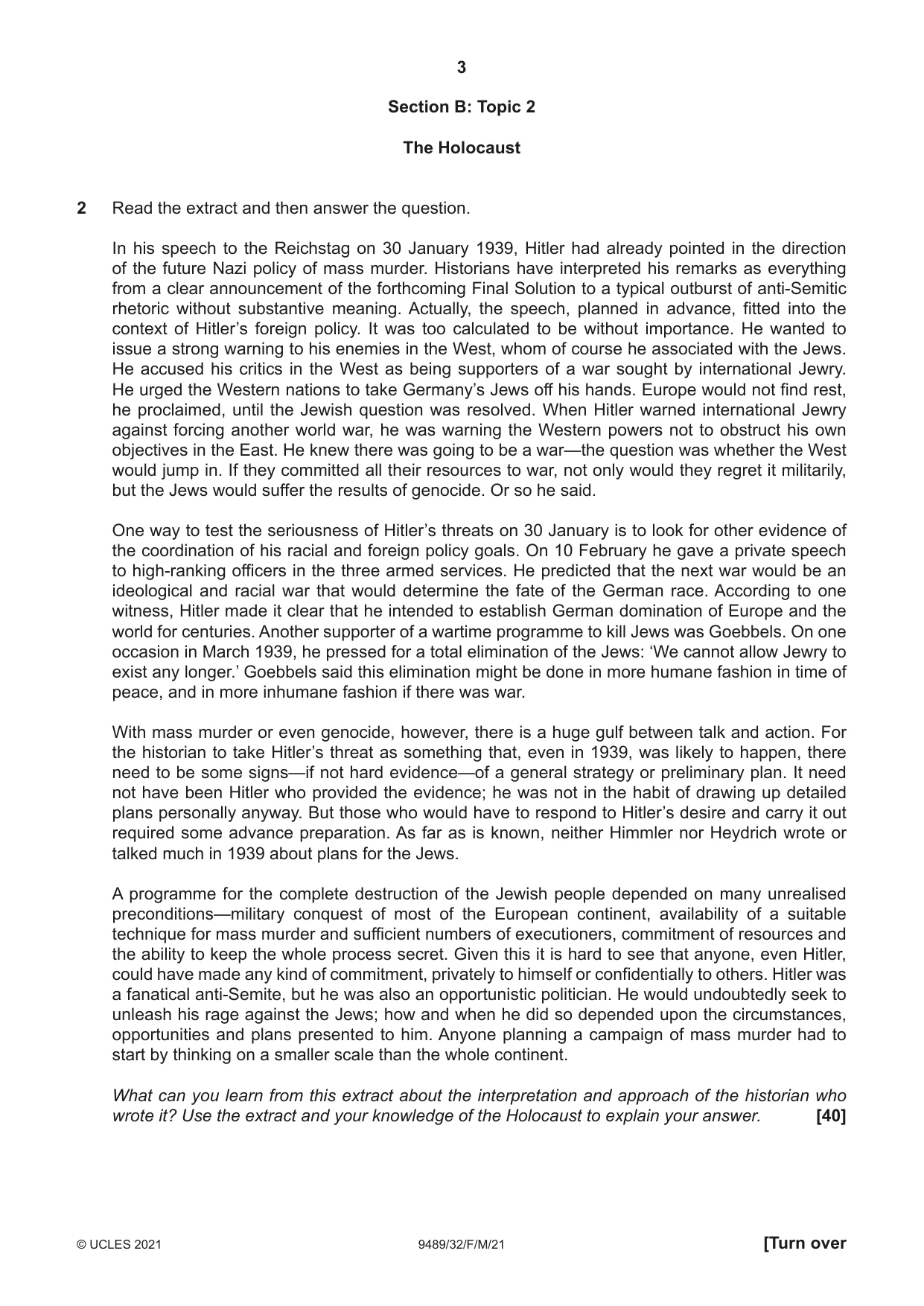 Cambridge A Level History 9489 2021 Feb/March Paper 3 · Variant 2 question paper, page 3 of 4