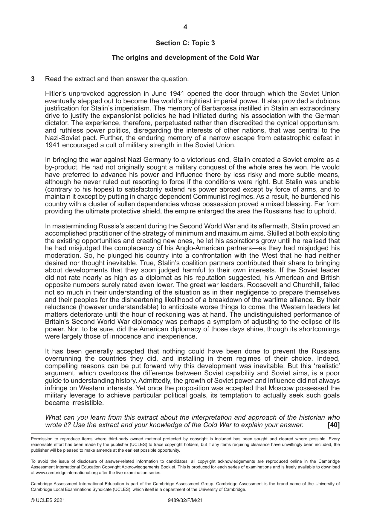 Cambridge A Level History 9489 2021 Feb/March Paper 3 · Variant 2 question paper, page 4 of 4