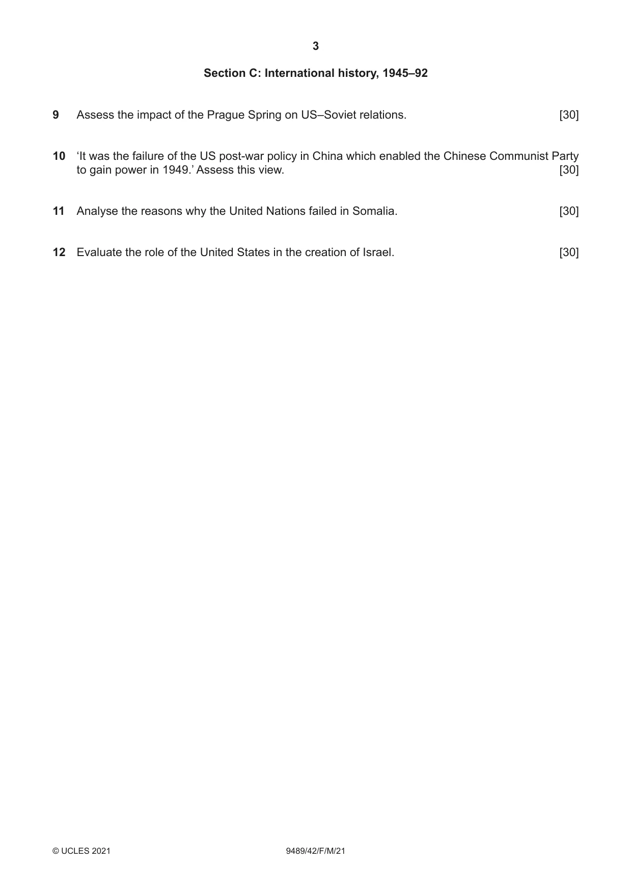 Cambridge A Level History 9489 2021 Feb/March Paper 4 · Variant 2 question paper, page 3 of 4