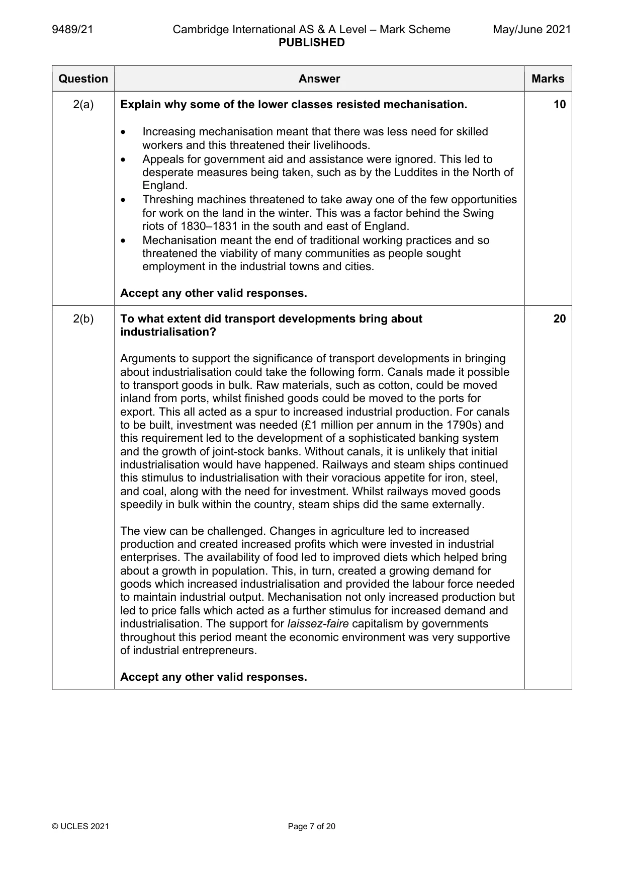 Mark scheme, page 7 of 20