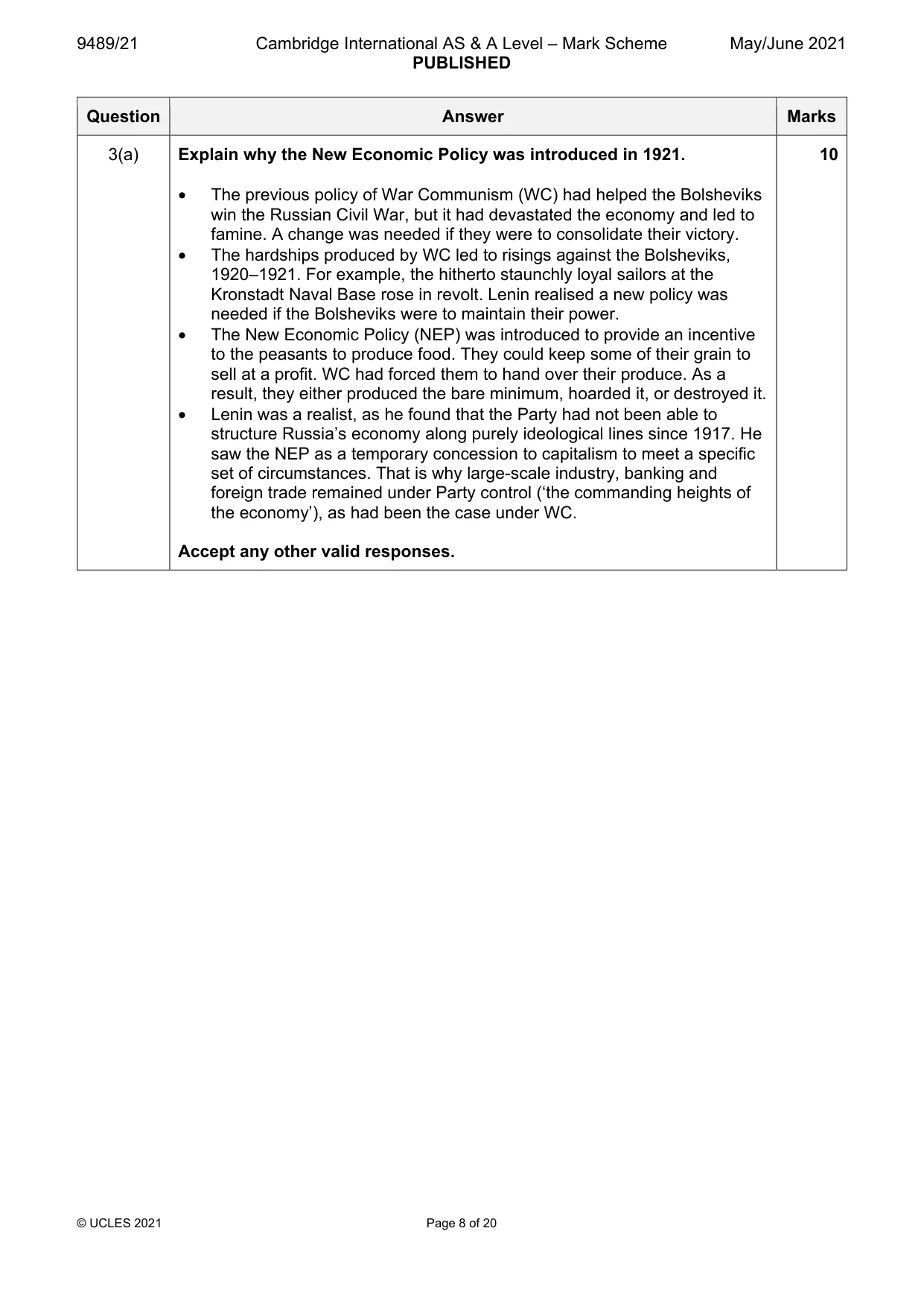 Mark scheme, page 8 of 20