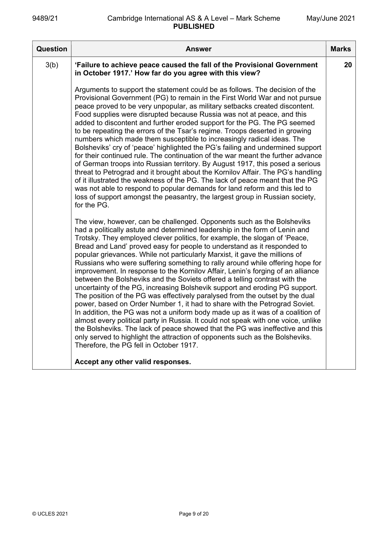 Mark scheme, page 9 of 20