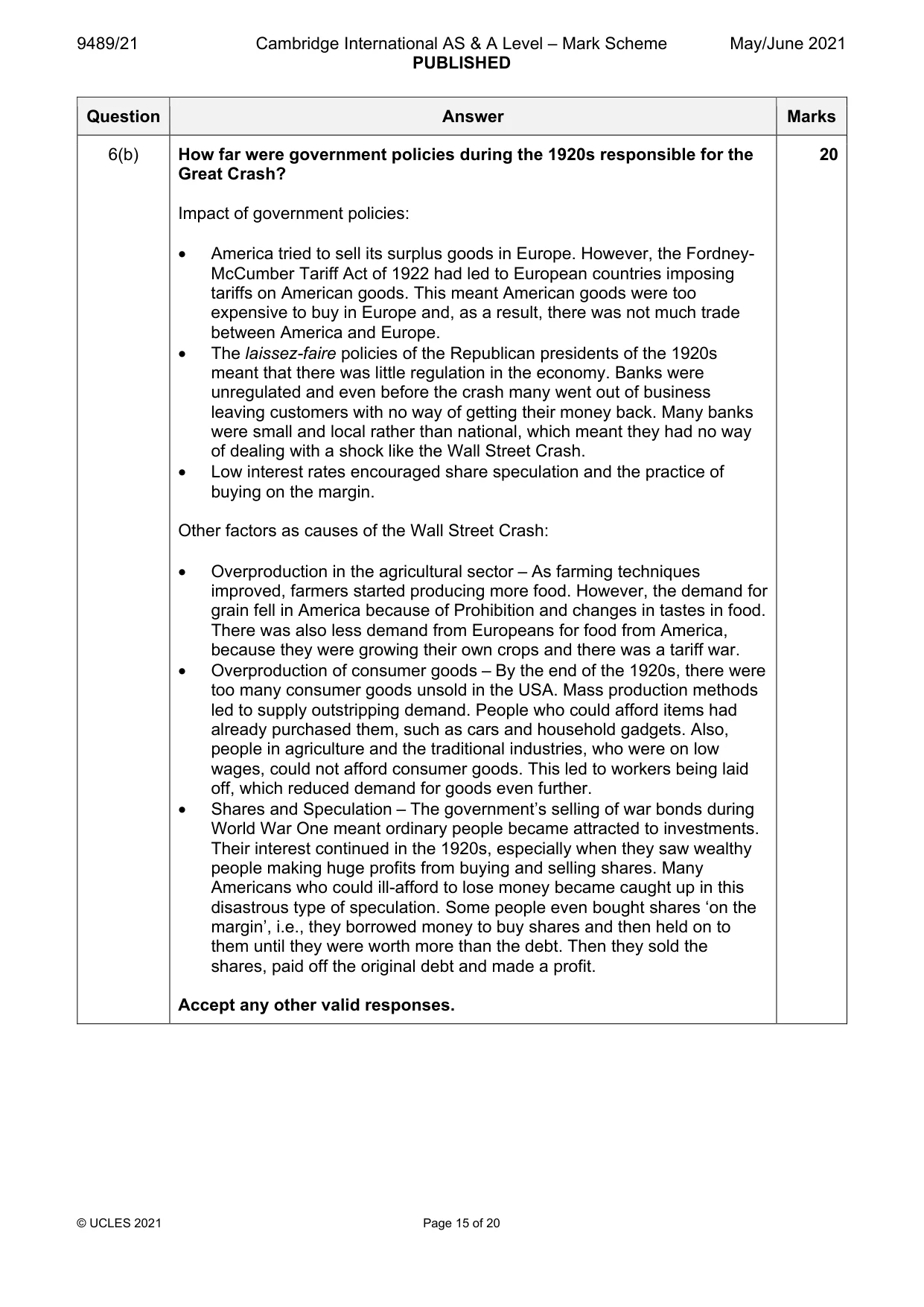 Mark scheme, page 15 of 20