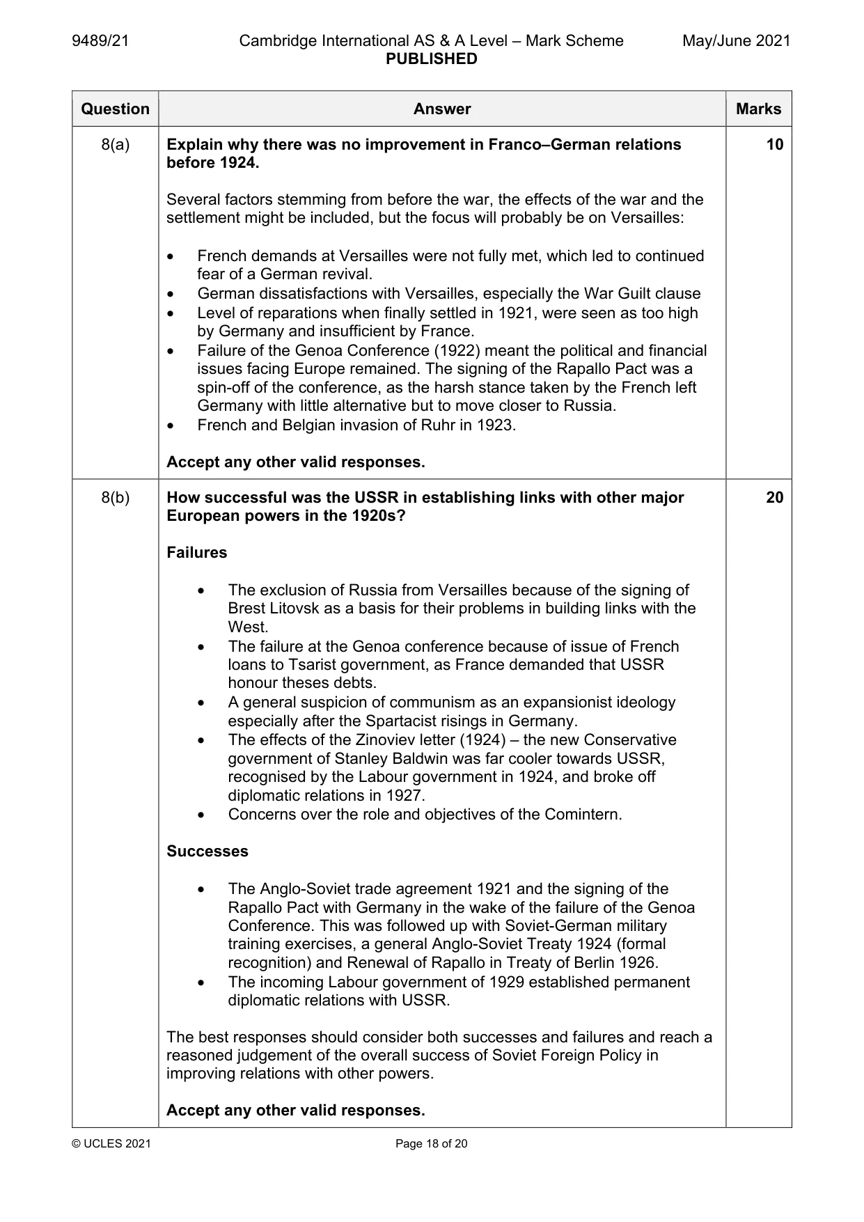 Mark scheme, page 18 of 20