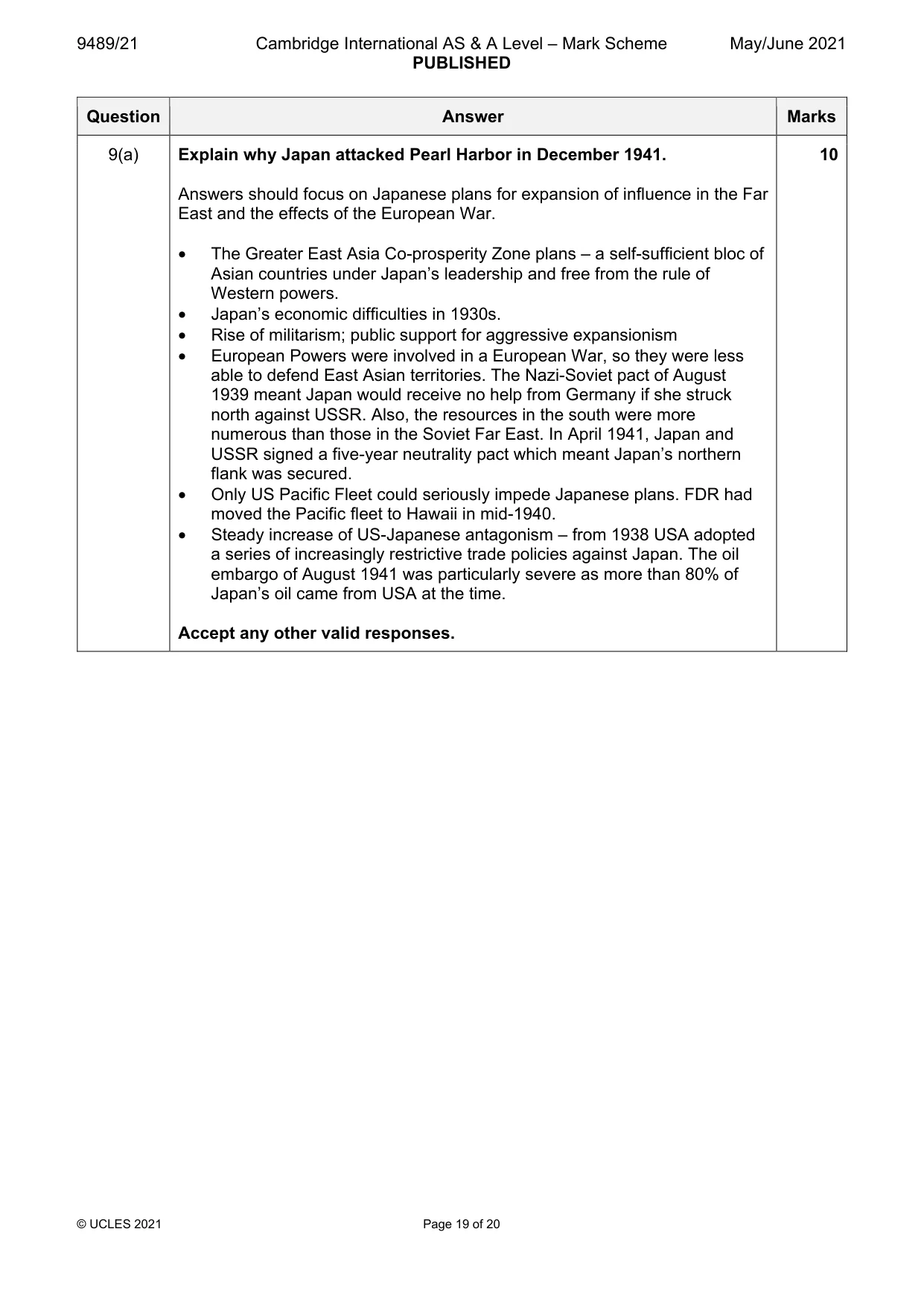 Mark scheme, page 19 of 20