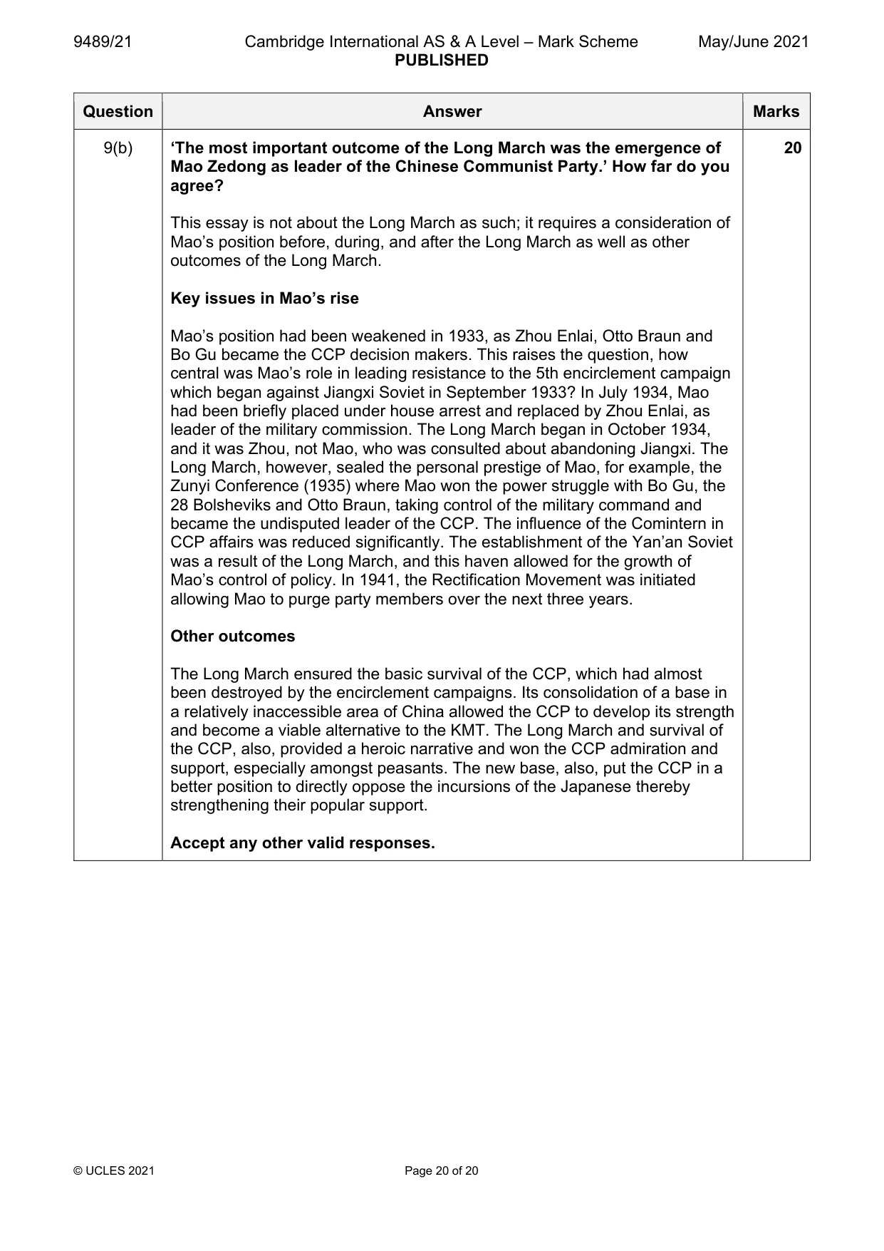 Mark scheme, page 20 of 20
