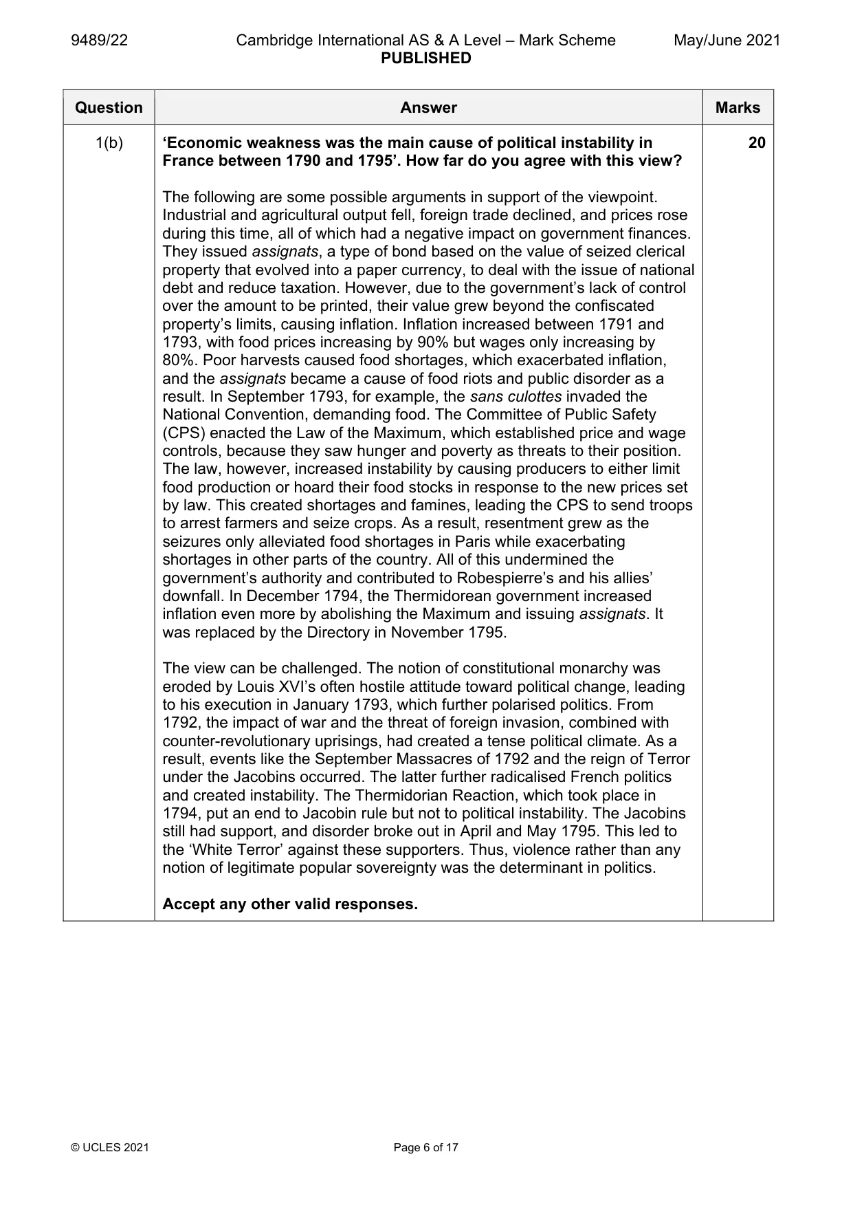 Mark scheme, page 6 of 17
