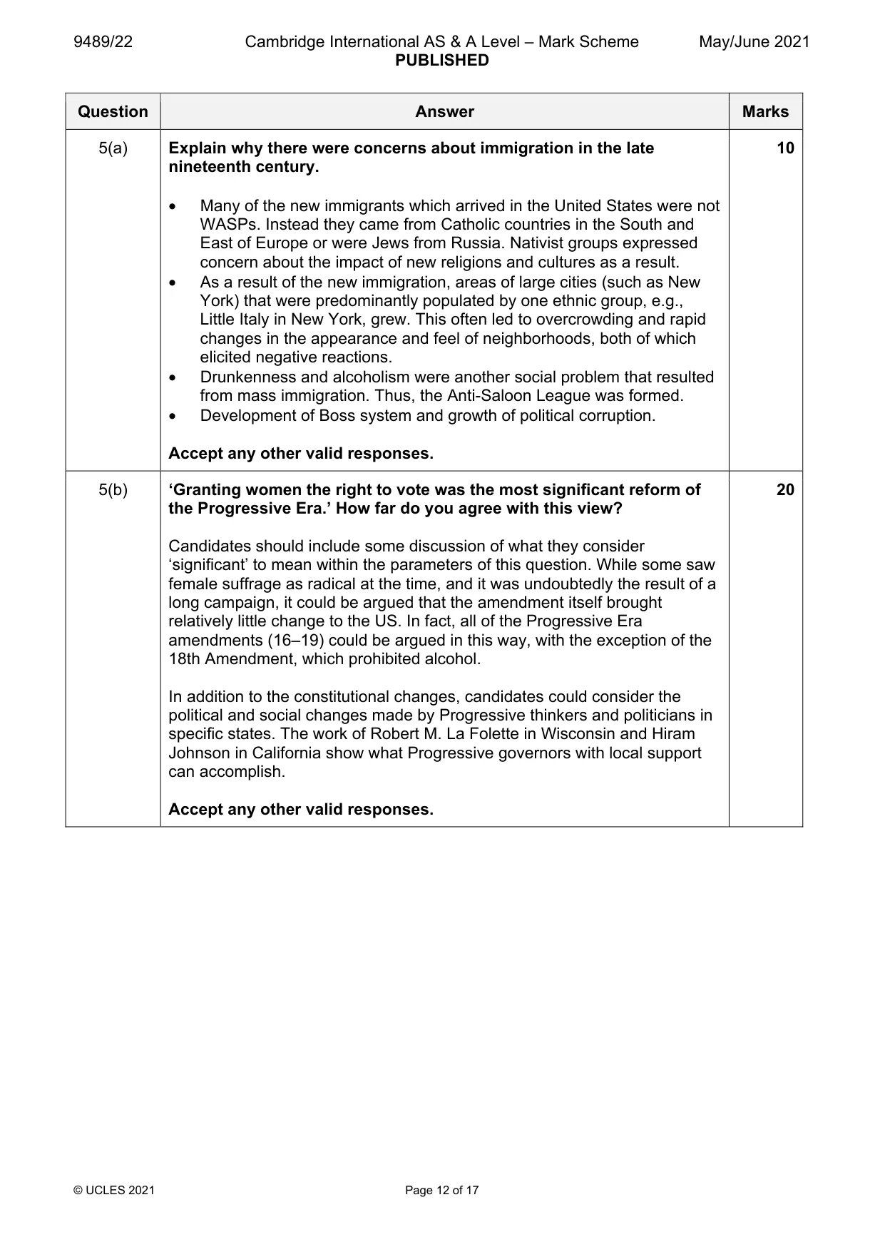 Mark scheme, page 12 of 17