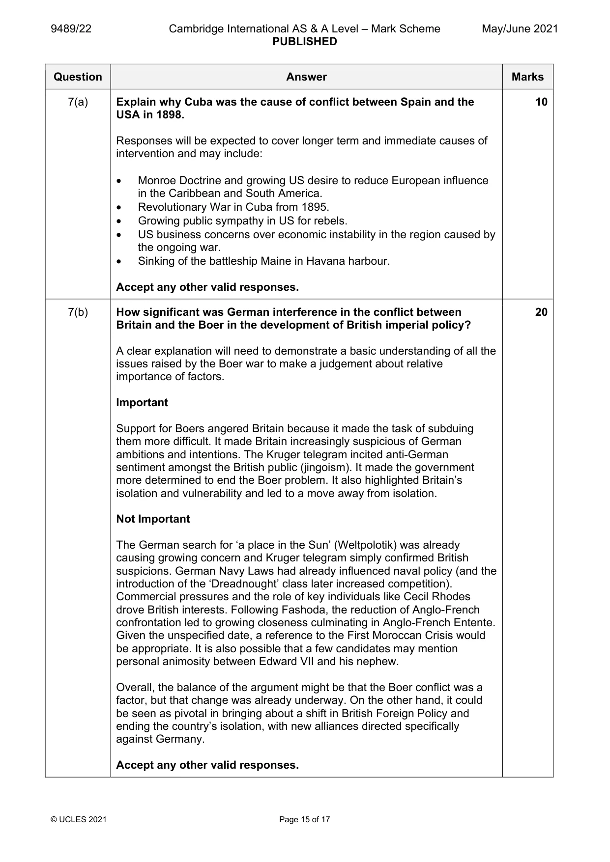 Mark scheme, page 15 of 17