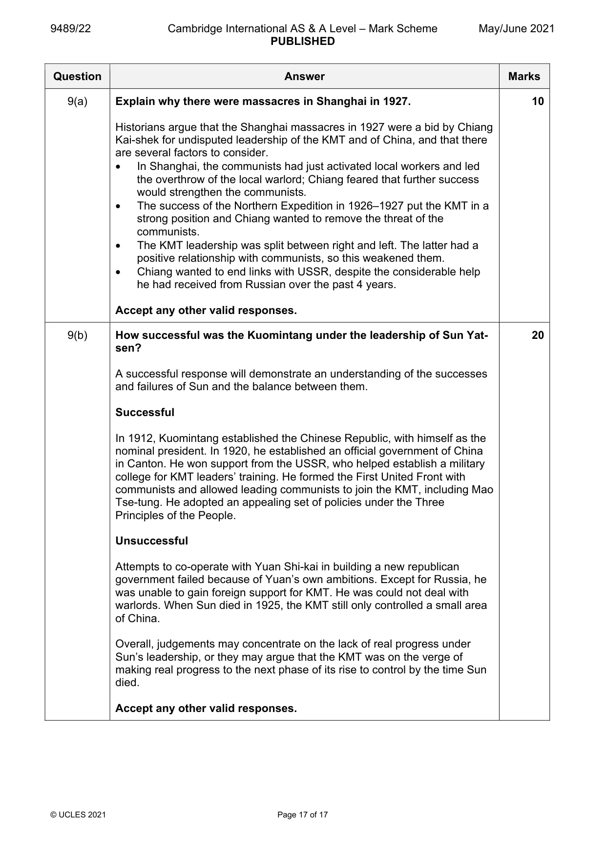 Mark scheme, page 17 of 17