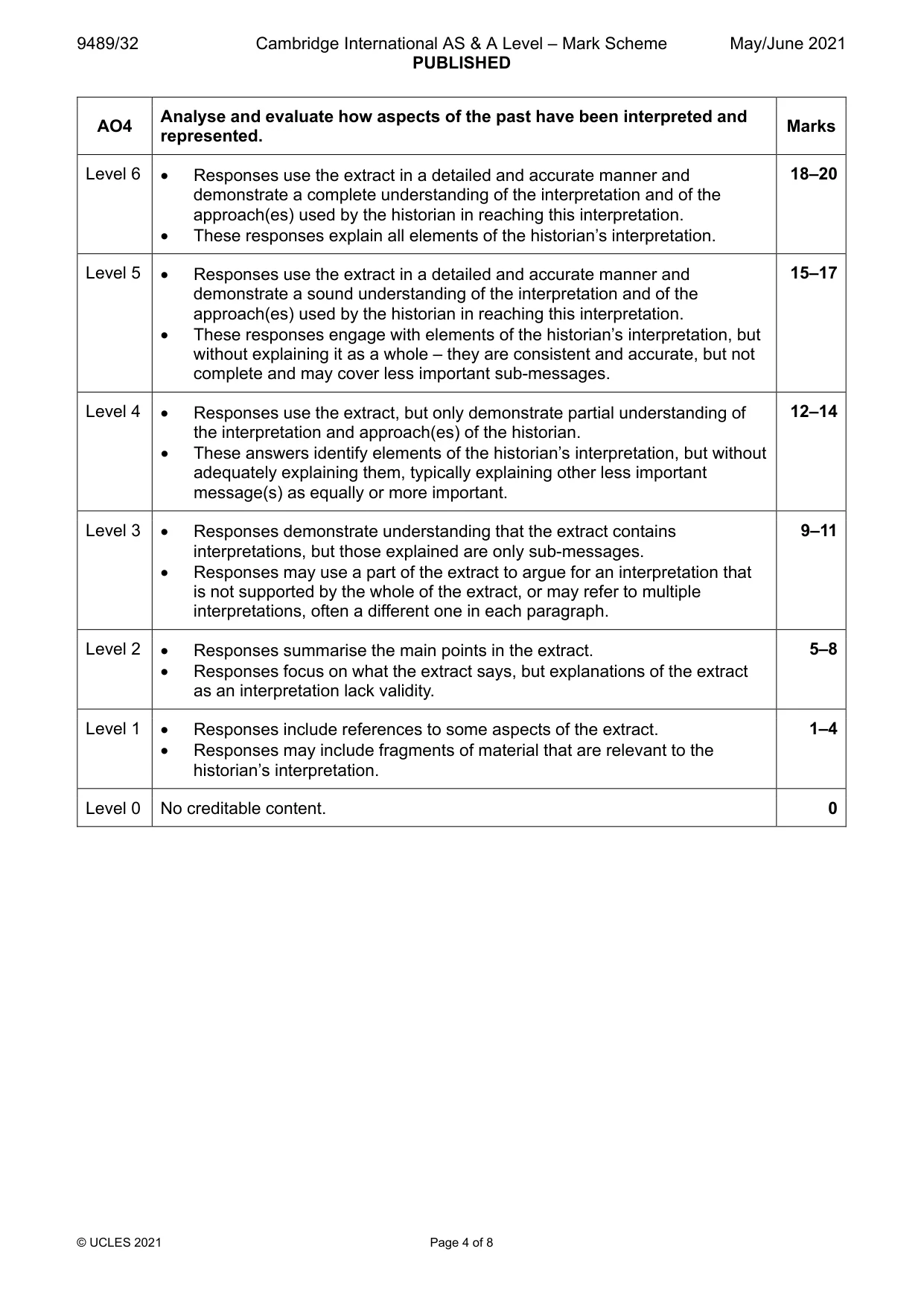Mark scheme, page 4 of 8