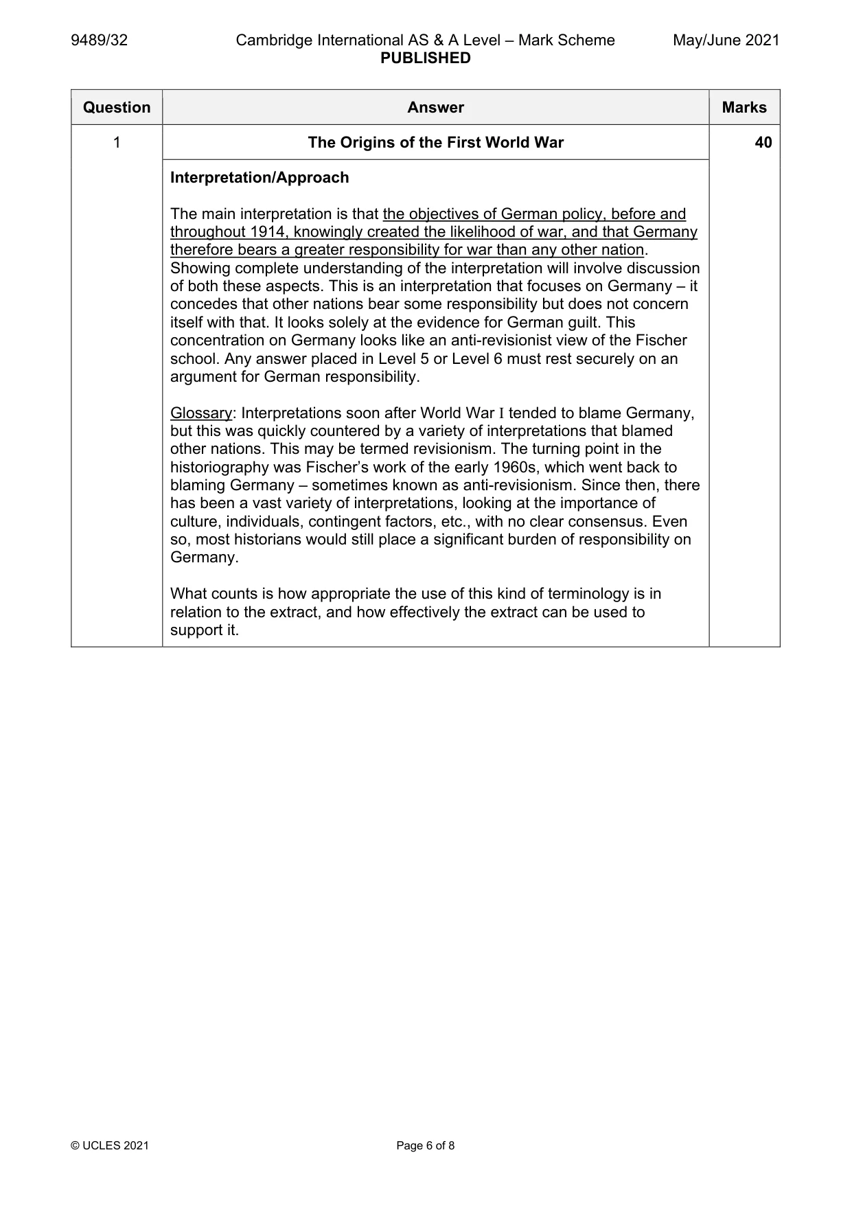 Mark scheme, page 6 of 8