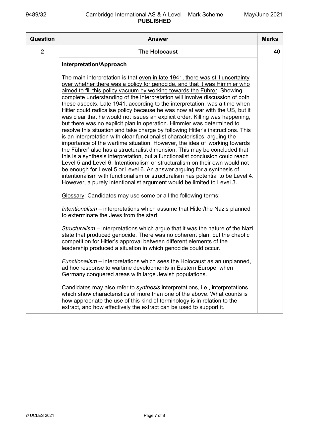 Mark scheme, page 7 of 8