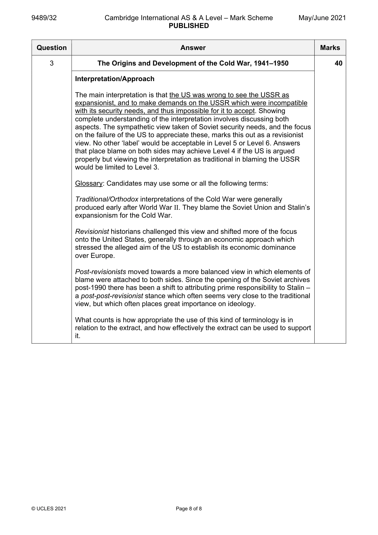 Mark scheme, page 8 of 8