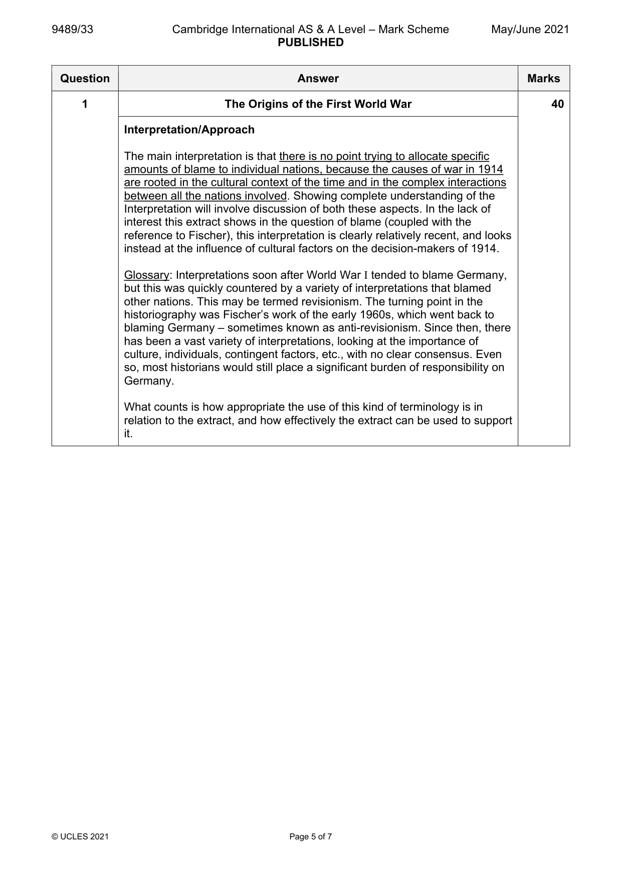 Mark scheme, page 5 of 7