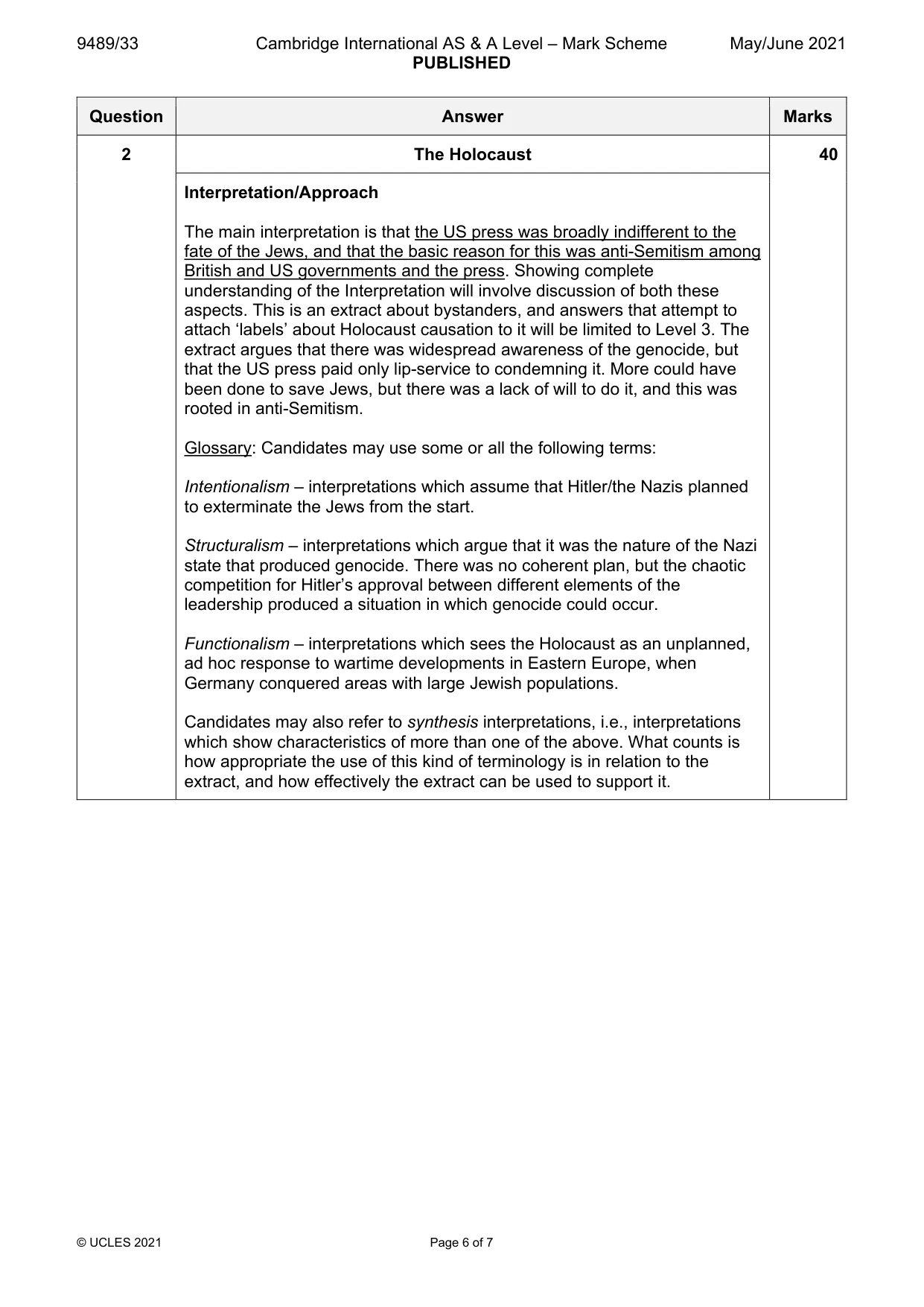 Mark scheme, page 6 of 7