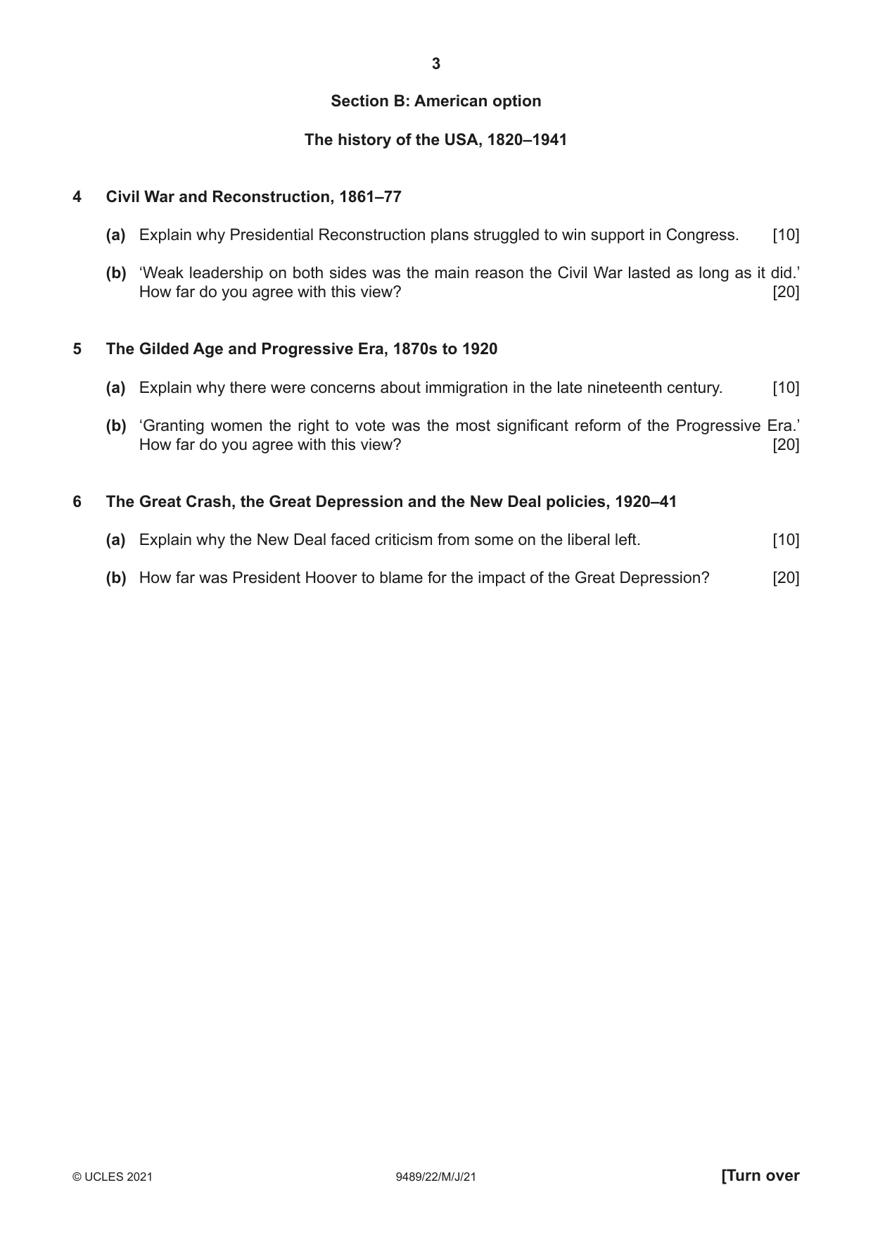 Cambridge A Level History 9489 2021 May/June Paper 2 · Variant 2 question paper, page 3 of 4