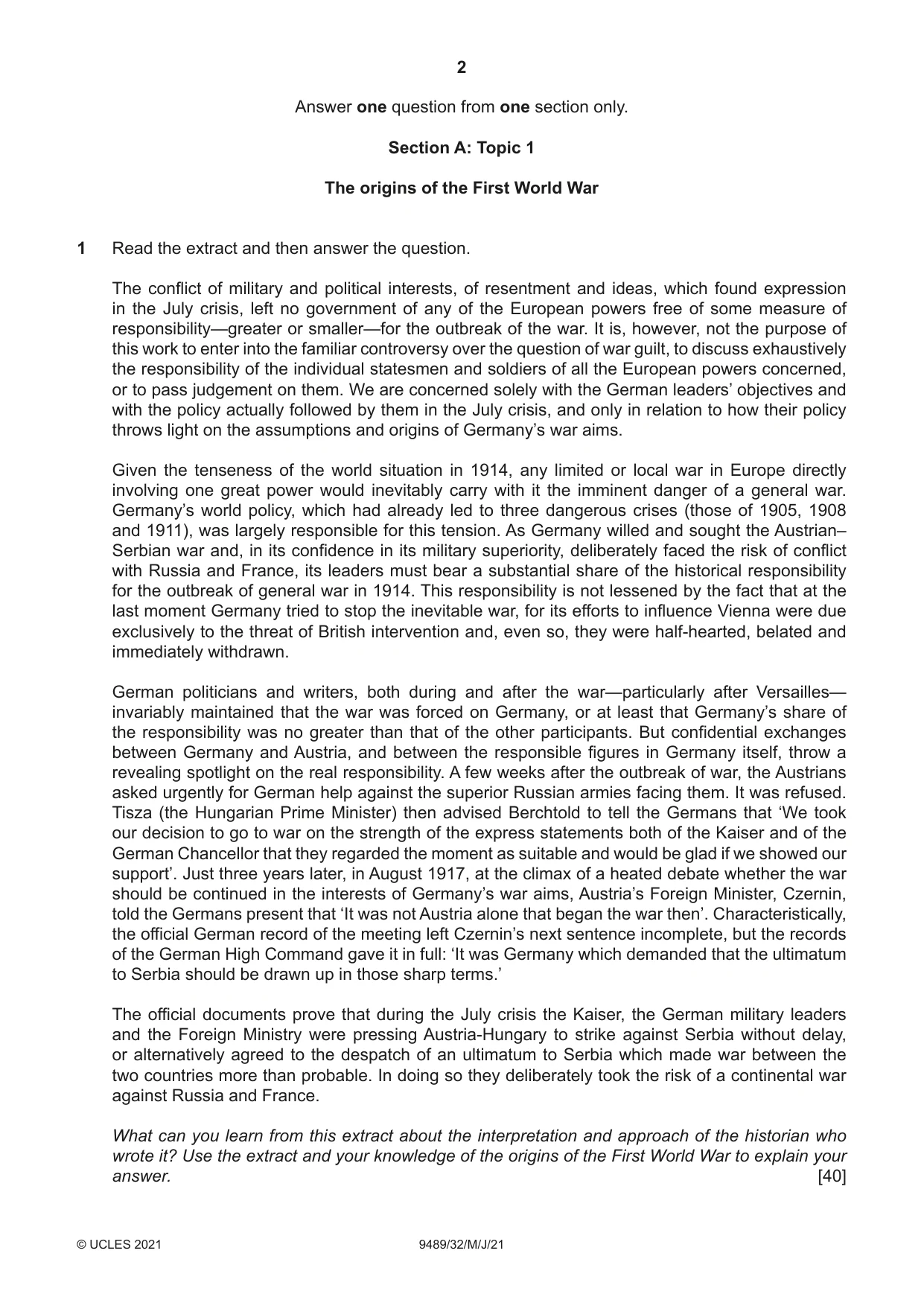 Cambridge A Level History 9489 2021 May/June Paper 3 · Variant 2 question paper, page 2 of 4
