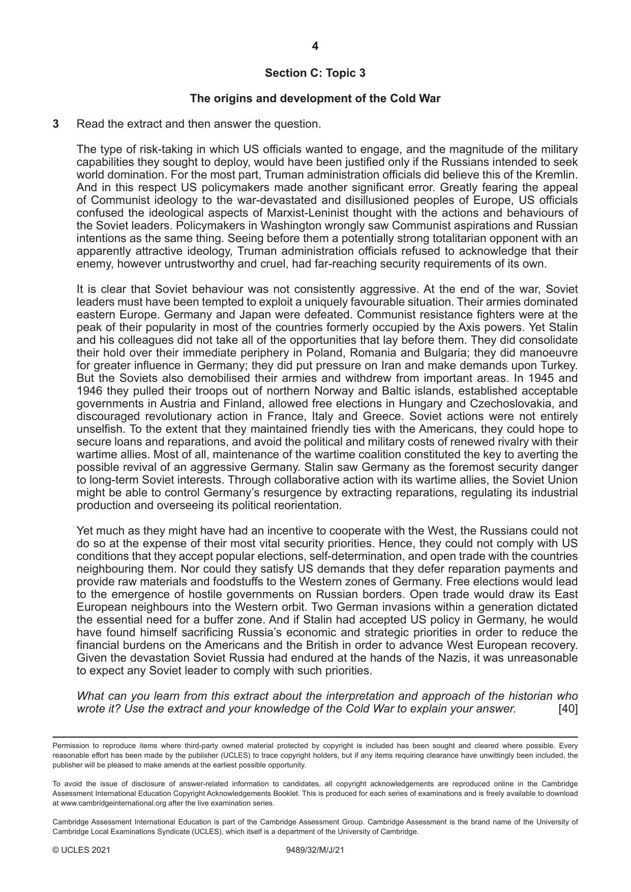 Cambridge A Level History 9489 2021 May/June Paper 3 · Variant 2 question paper, page 4 of 4
