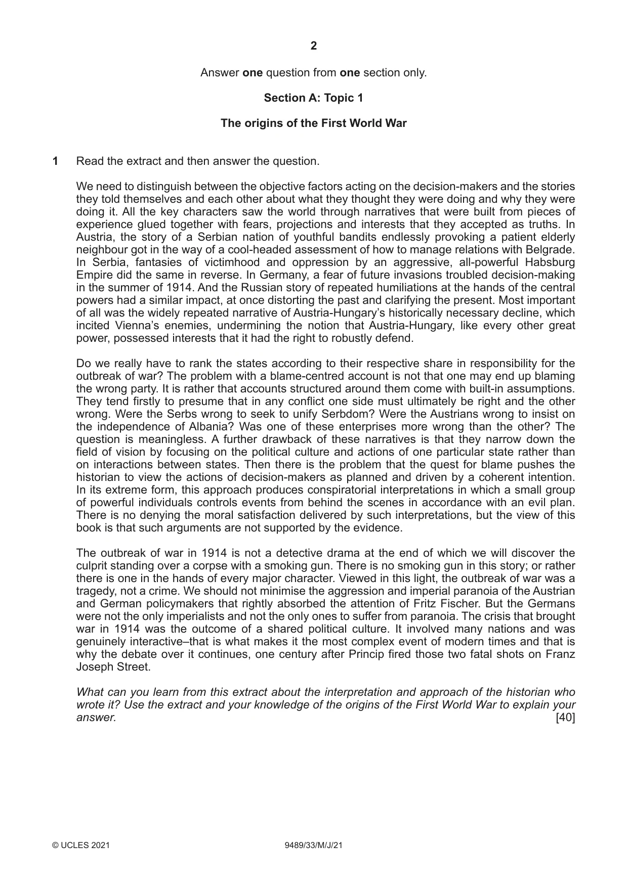 Cambridge A Level History 9489 2021 May/June Paper 3 · Variant 3 question paper, page 2 of 4