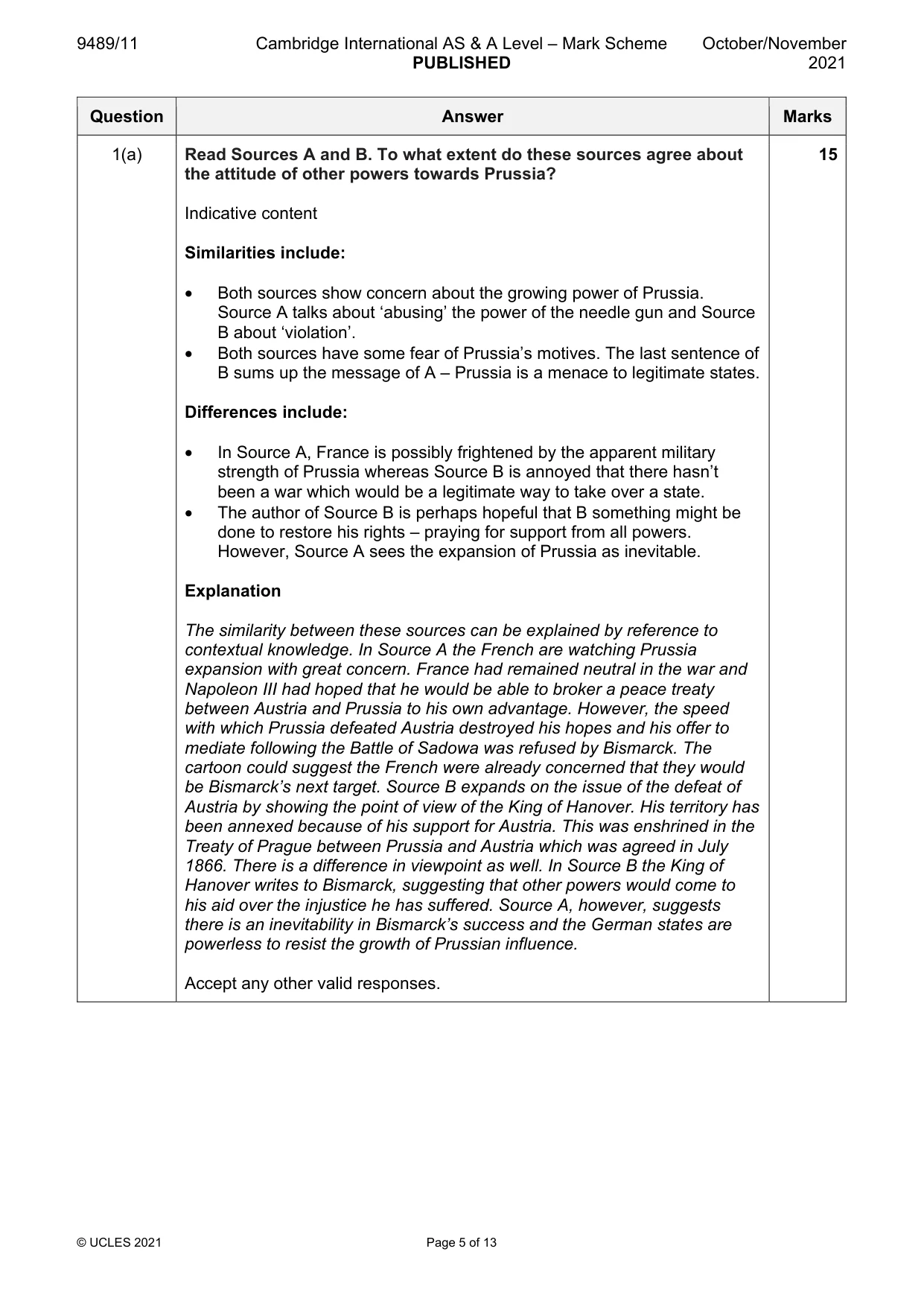 Mark scheme, page 5 of 13