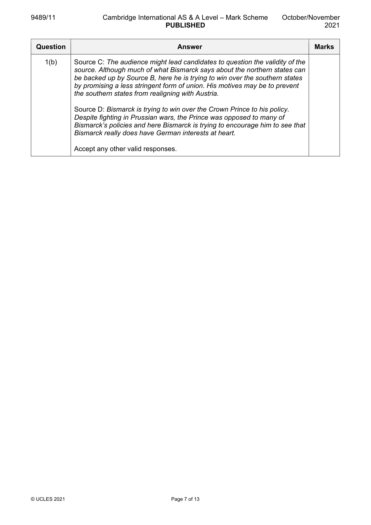 Mark scheme, page 7 of 13