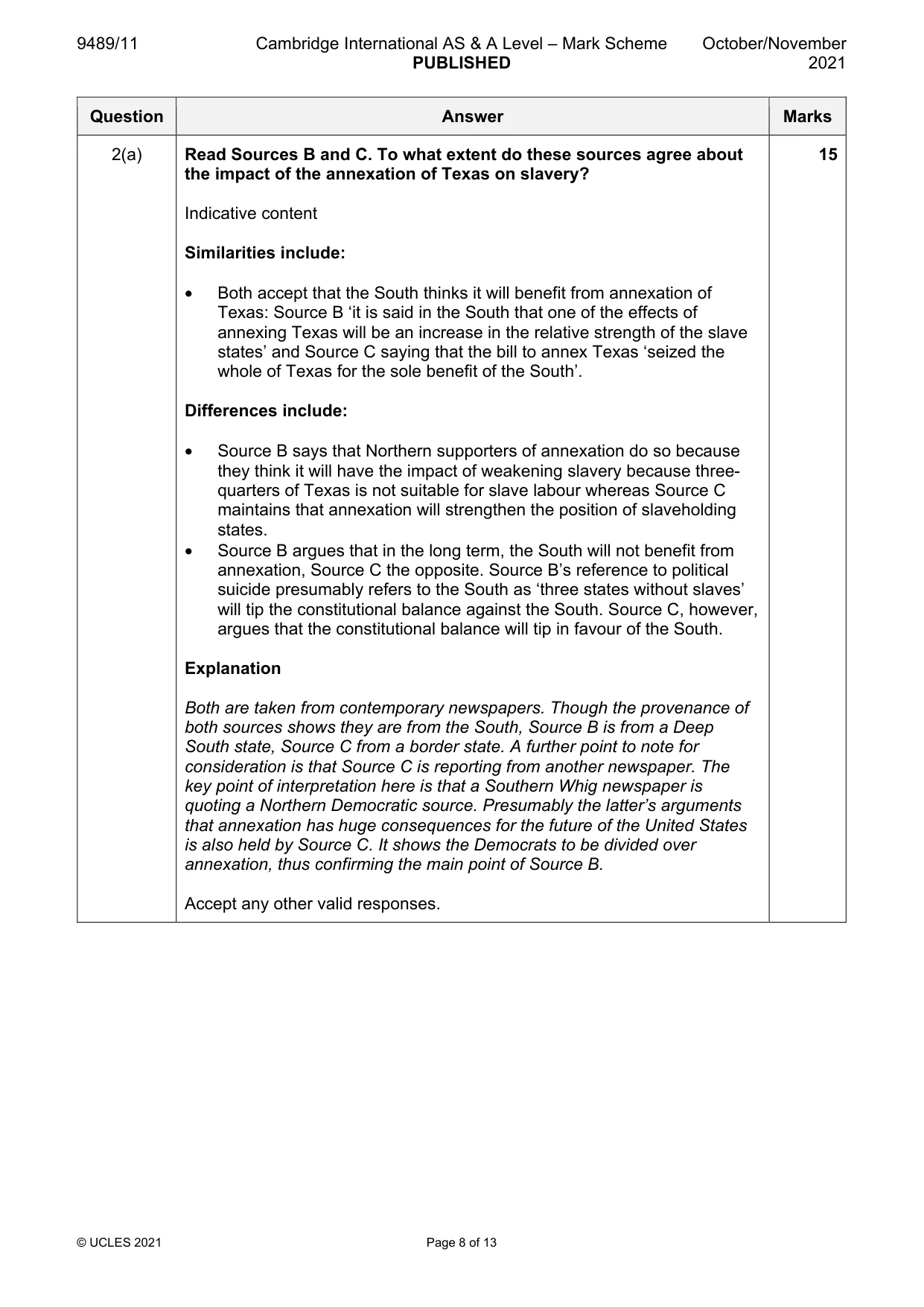 Mark scheme, page 8 of 13