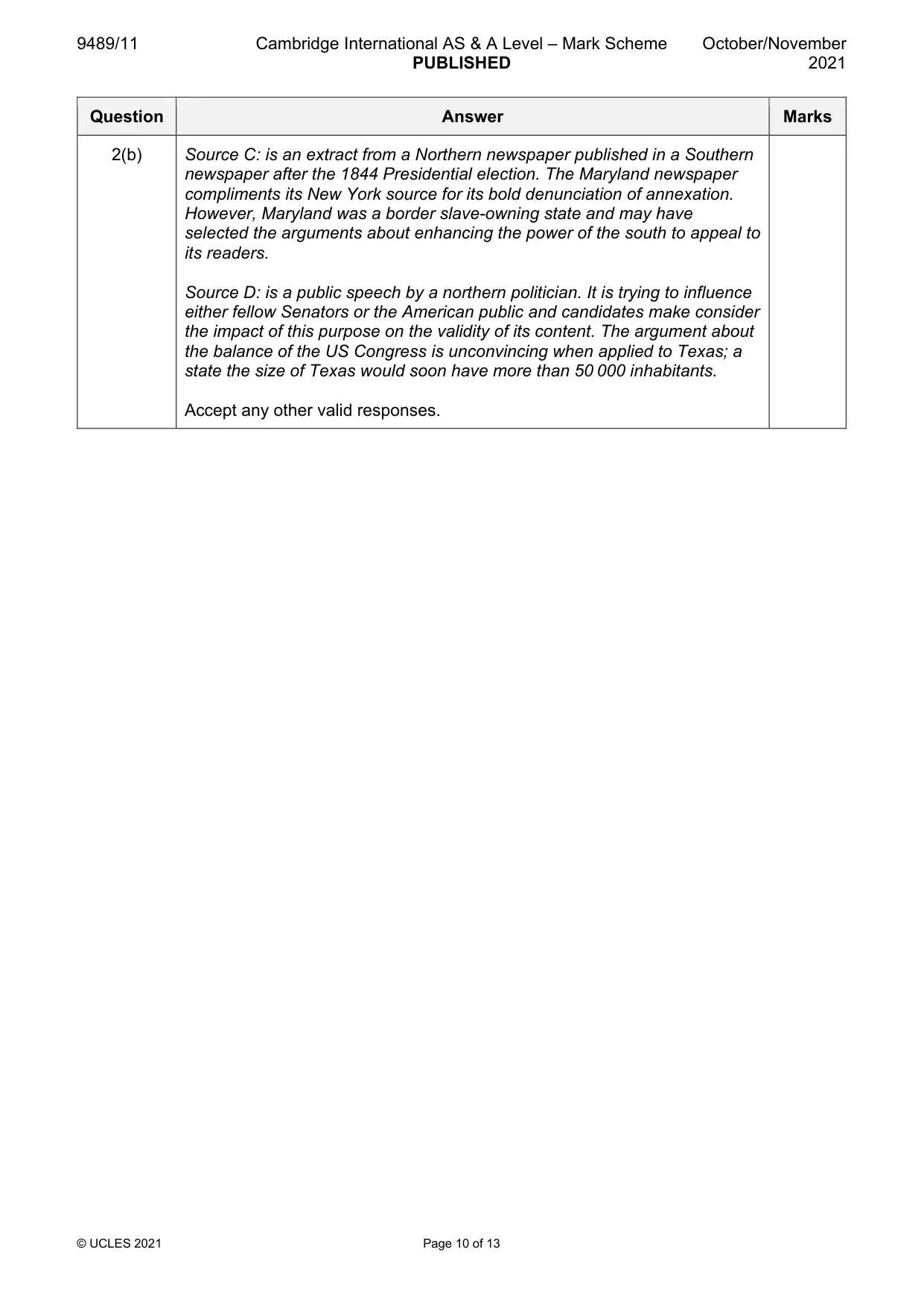 Mark scheme, page 10 of 13