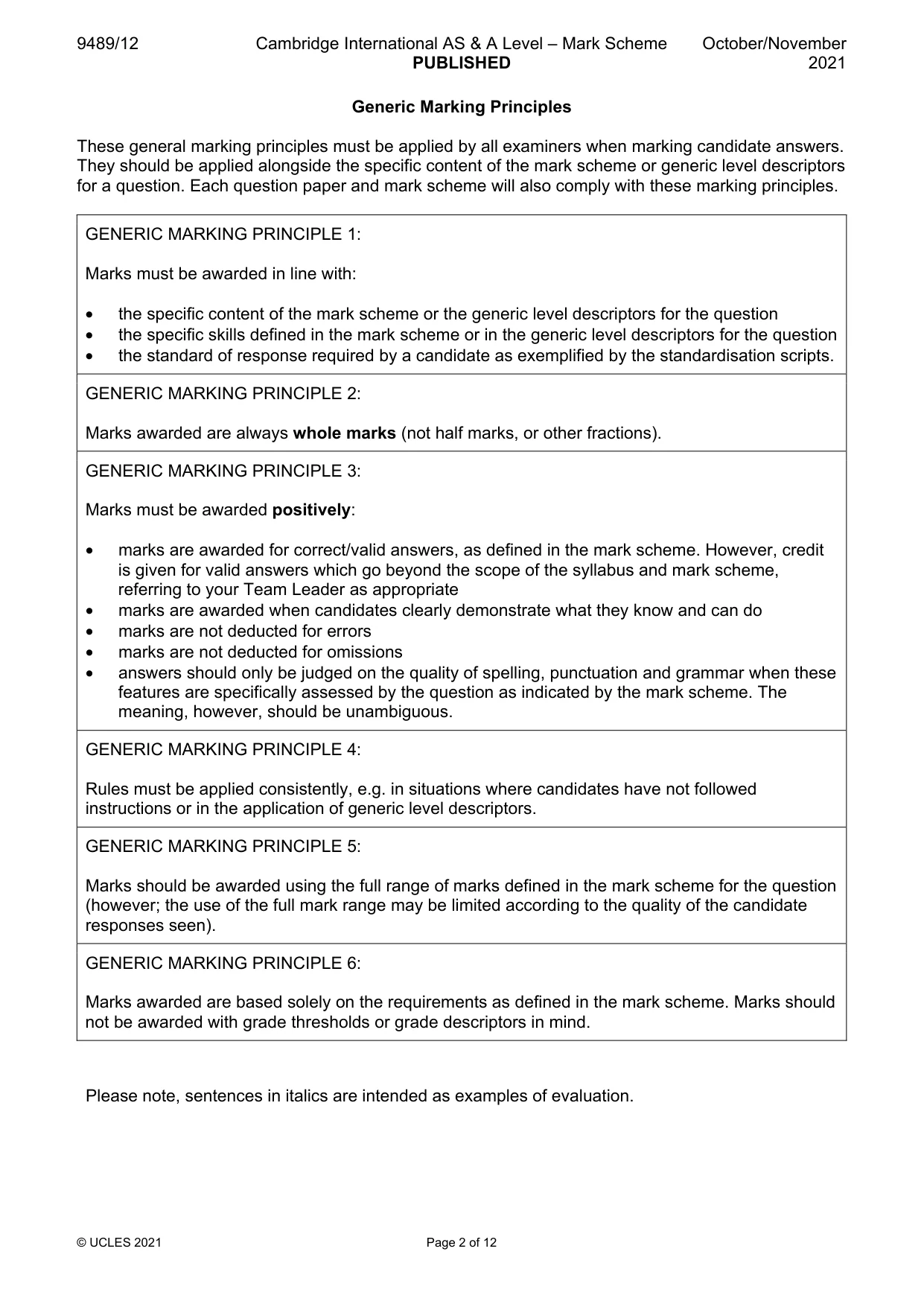 Mark scheme, page 2 of 12