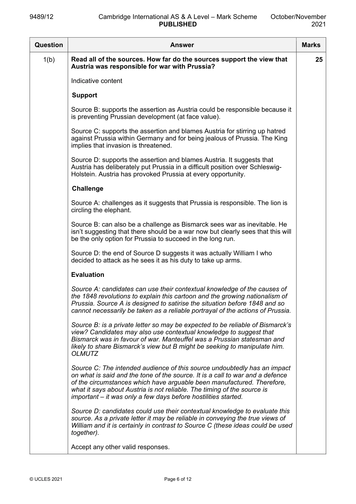 Mark scheme, page 6 of 12