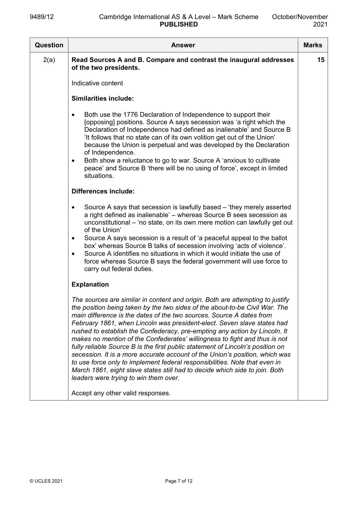 Mark scheme, page 7 of 12
