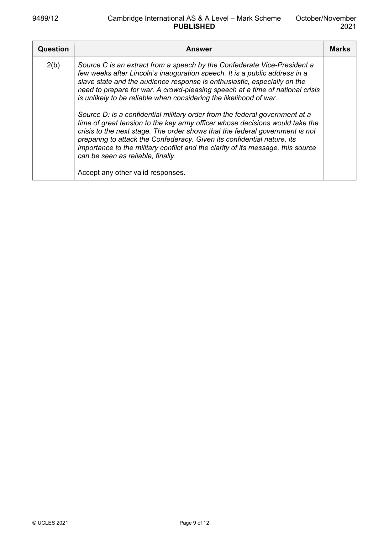 Mark scheme, page 9 of 12