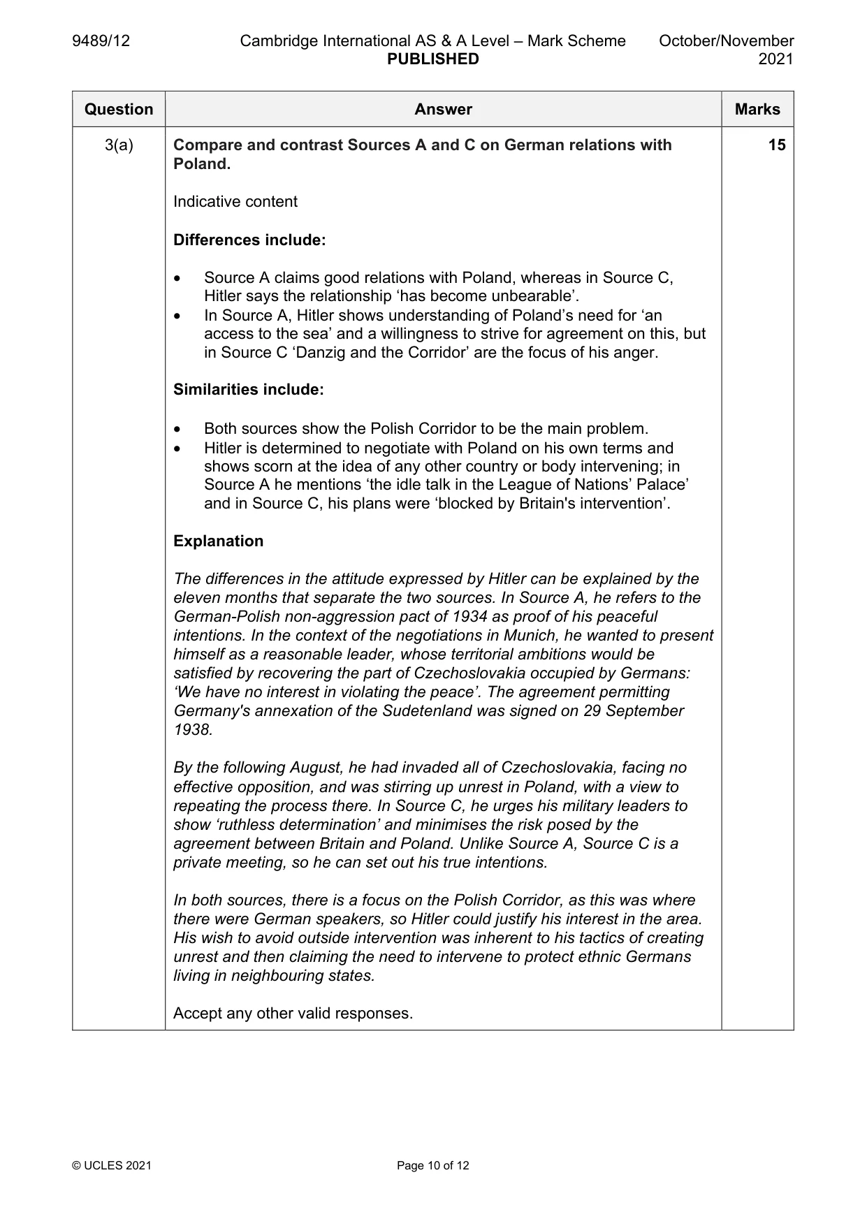 Mark scheme, page 10 of 12