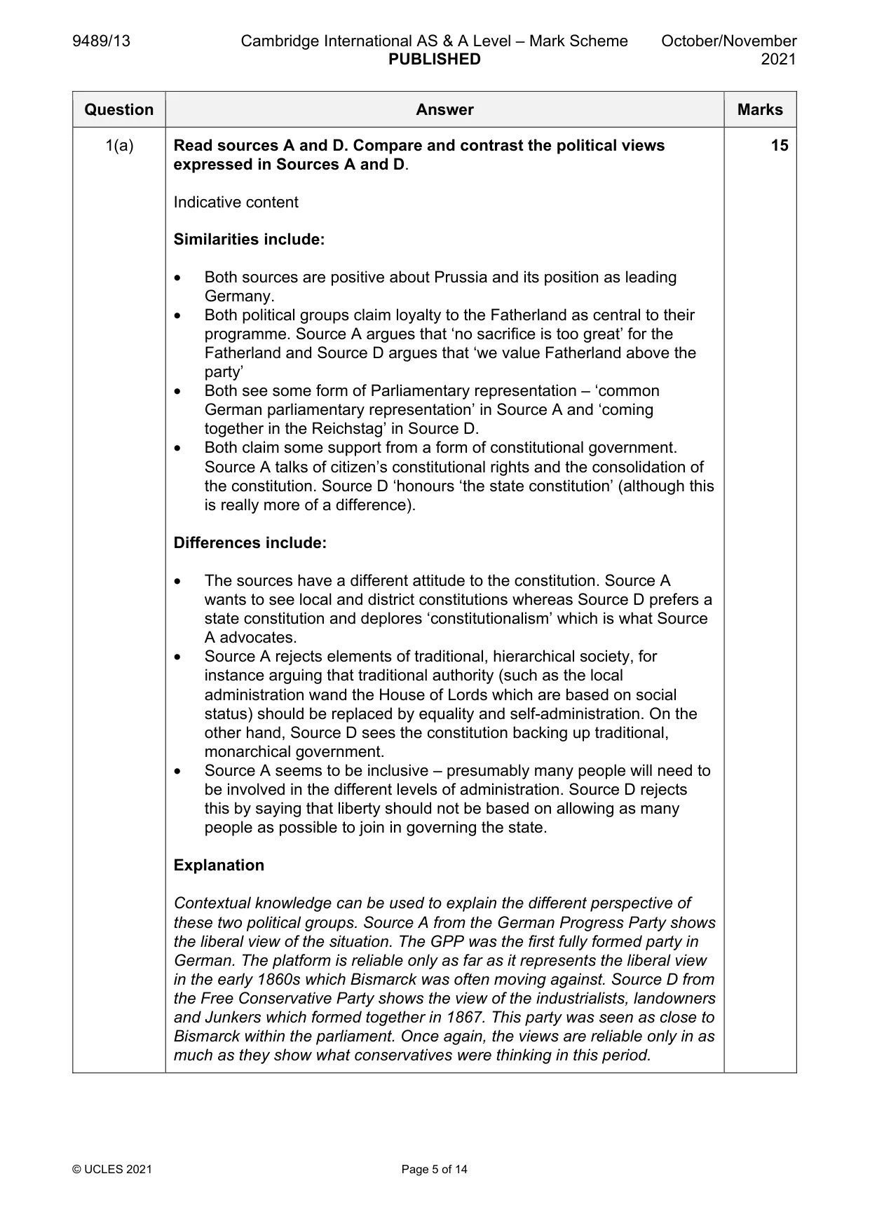 Mark scheme, page 5 of 14