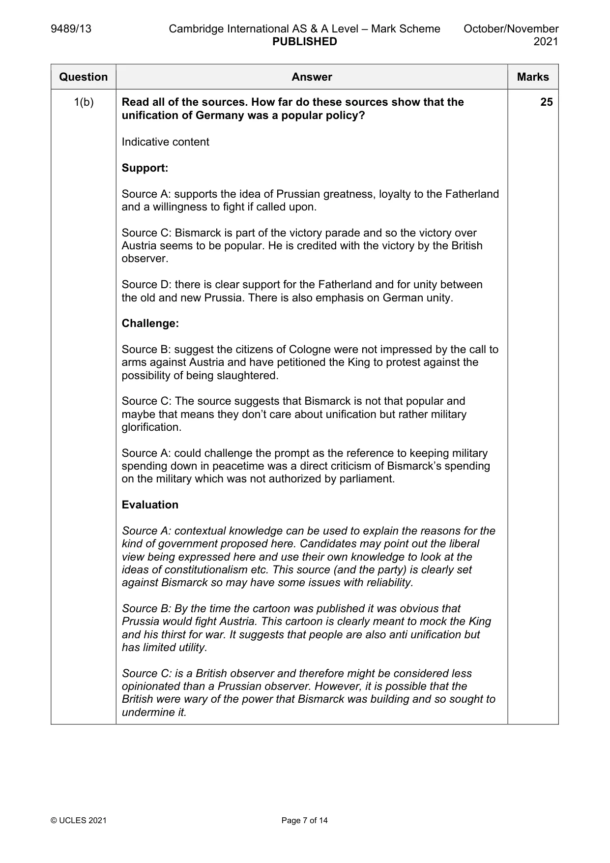 Mark scheme, page 7 of 14