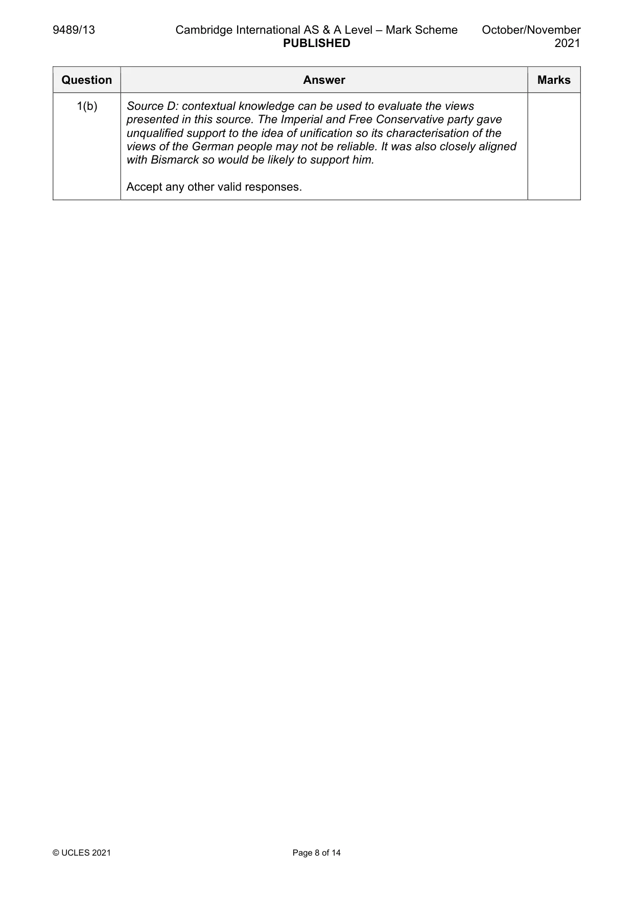 Mark scheme, page 8 of 14